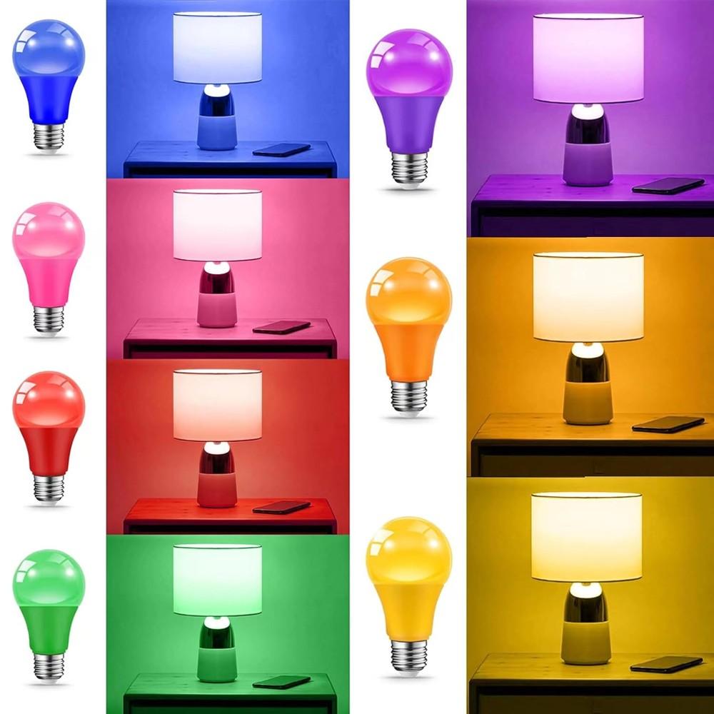 9W E26/E27 Colorful Light Bulbs 1/4 Pack, Red Blue Green Purple Orange Pink Festival Lights, Non-Dimmable Holiday Lighting for Halloween Christmas Party Decor