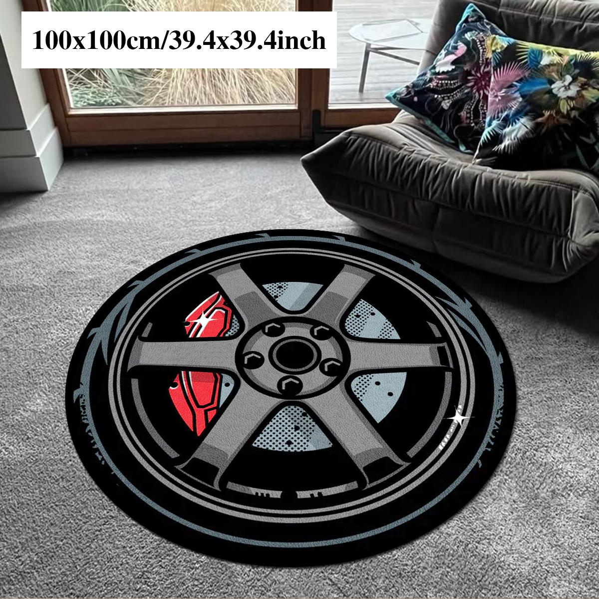 Circular Rug with Trendy Wheel Pattern, Soft Non-Shedding Carpet for Living Room, Bedroom, Coffee Shop, Multiple Sizes Available