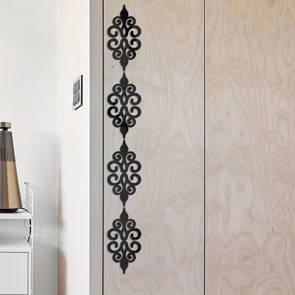European Floral Mirror Wall Sticker, Self-Adhesive Vintage Frame Decor, Living Room Entryway Decoration, Acrylic Universal Use