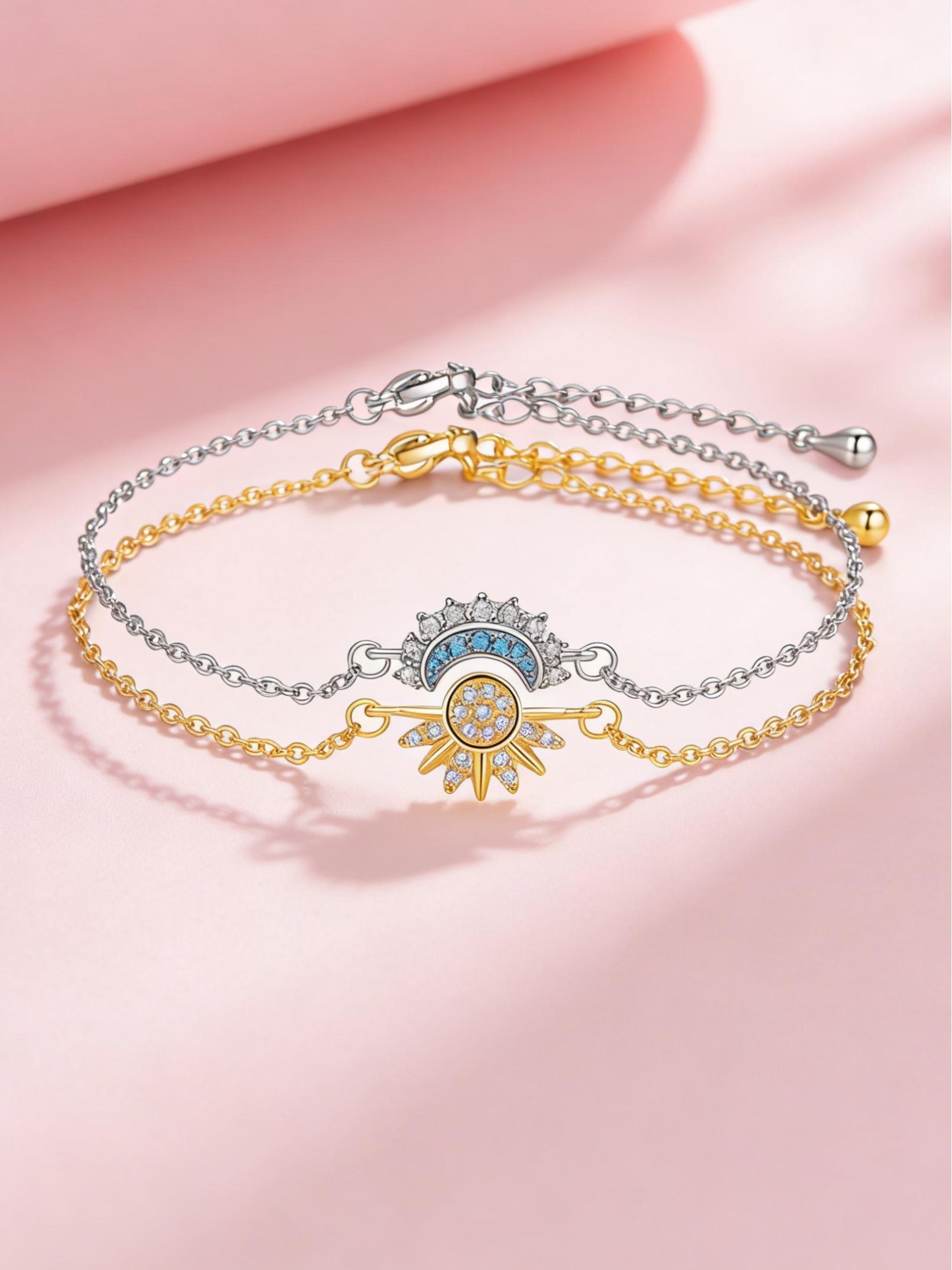 Sun and Moon Bracelet Set for bestfriend, sister gift,Stackable Gold Sun & Blue Moon Bracelet, Matching Couple/Friendship/sister Jewelry, Elegant Bangle, Stackable Bracelets