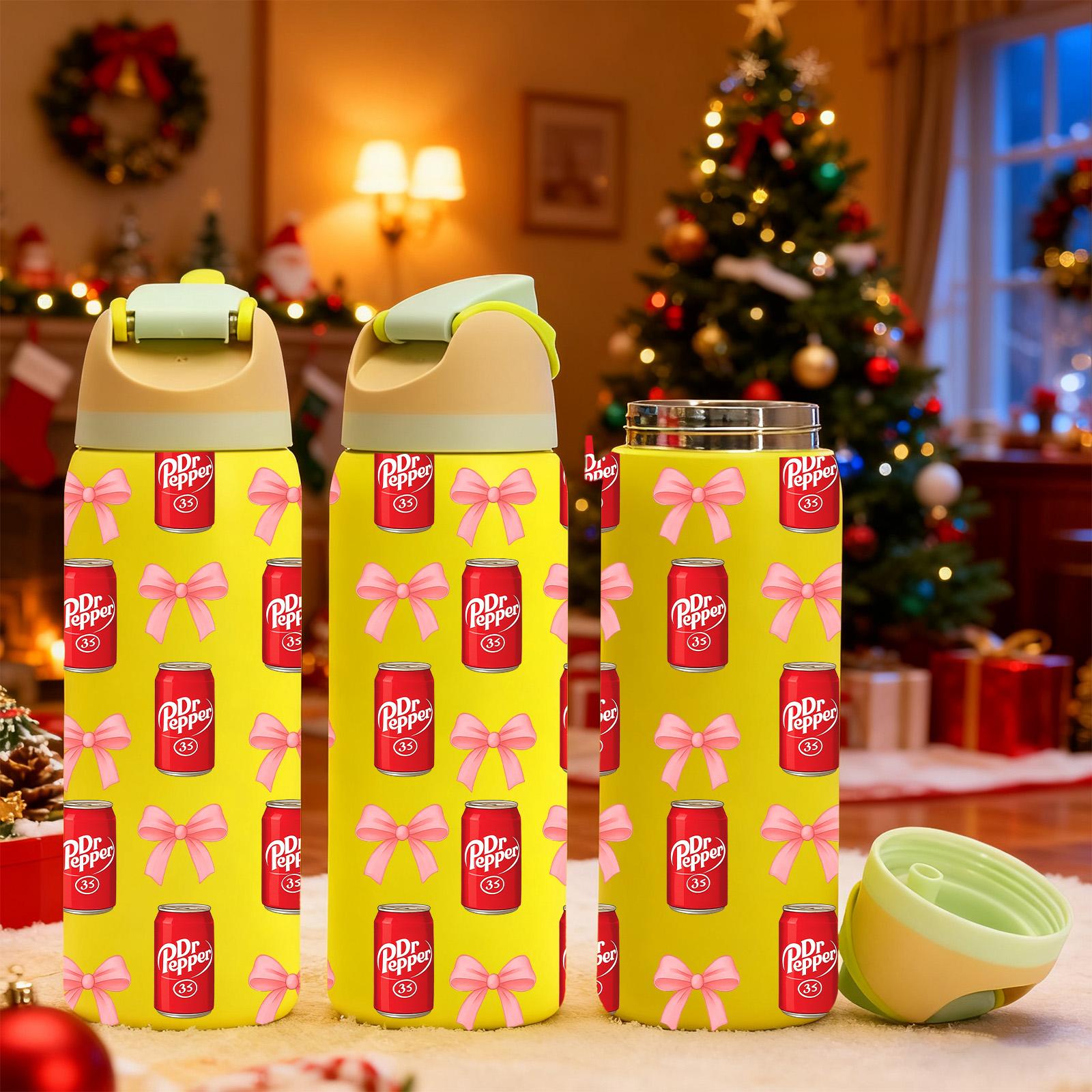 AuraCup 19/24/32oz Insulated Tumbler with Lid & Straw, Cute Pink Bow Pattern, Double-Walled Leak-Proof Stainless Steel Water Bottle for Hot & Cold Drinks, Aesthetic Cup, Hydration Tumbler, Perfect Gift for Girls