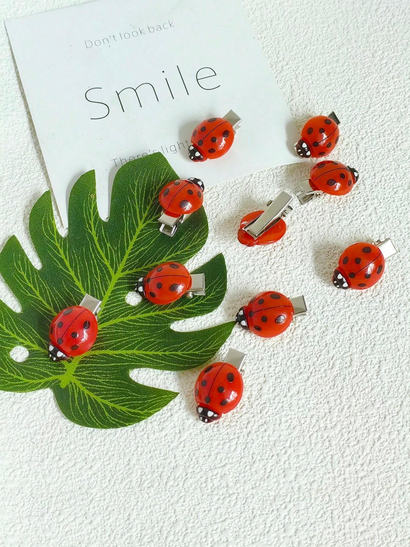 10pcs Cute Ladybug Design Hair Clips, Creative Funny Hair Clips, Fashionable Hair Accessories for Women & Girls, Minimalist Headwear Suitable for Thick Hair