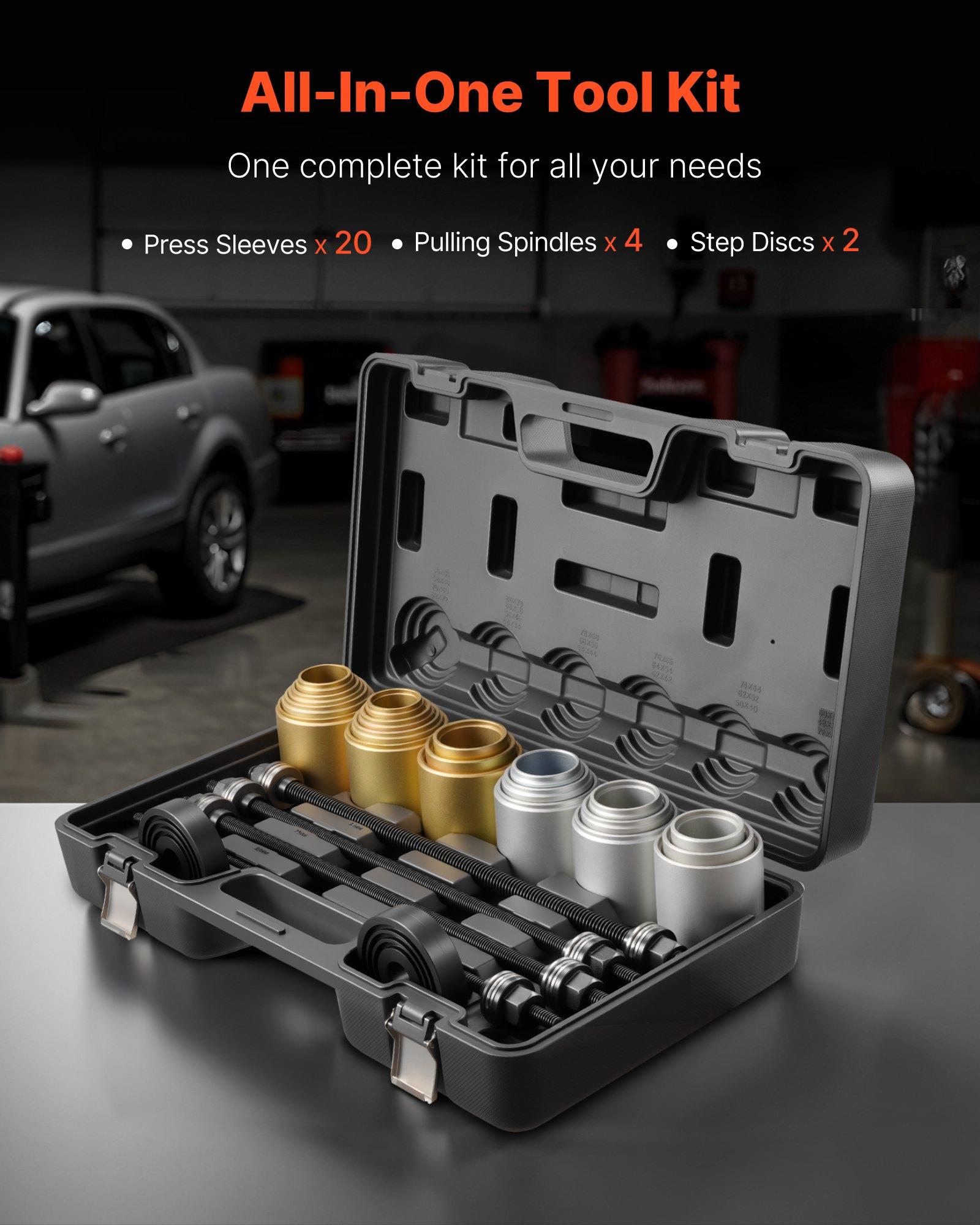 【Summerfinds】VEVOR Pull and Press Sleeve Kit, 26 PCS, Steel Bush Removal Insertion Sleeve Tools with Carrying Case, Compatible with LCV and HGV Engines, for Removing and Installing Bushings, Bearings, and Seals