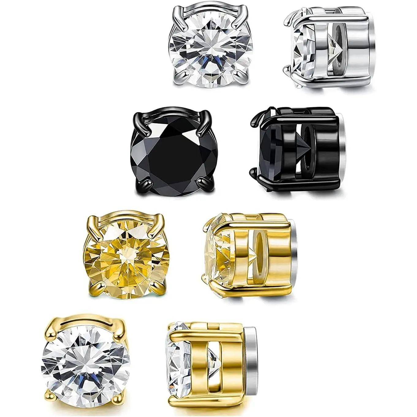 Men's Non-Piercing Magnetic Stud Earrings, CZ Clip-On, Hypoallergenic Stainless Steel, Lymphatic Magnetic, 6-8MMGift