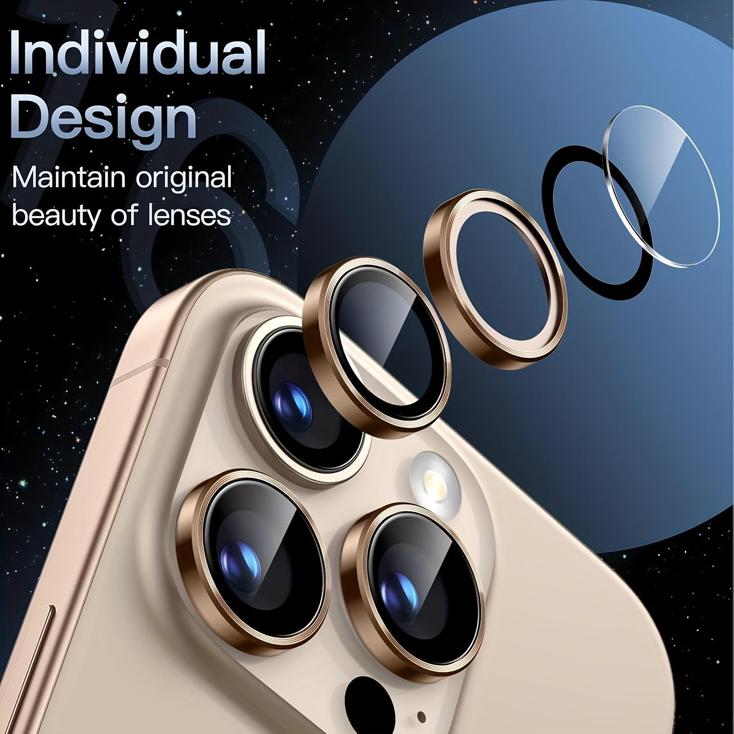 3-Pack Camera Lens Protector for iPhone 17 Pro Max/16 Pro Max/16 Pro/16 Plus/15/14/13/12/11, Strong Adsorption 9H Hardness Tempered Glass Camera Screen Protector Individual Metal Ring Cover, Case Friendly, Anti-scratch