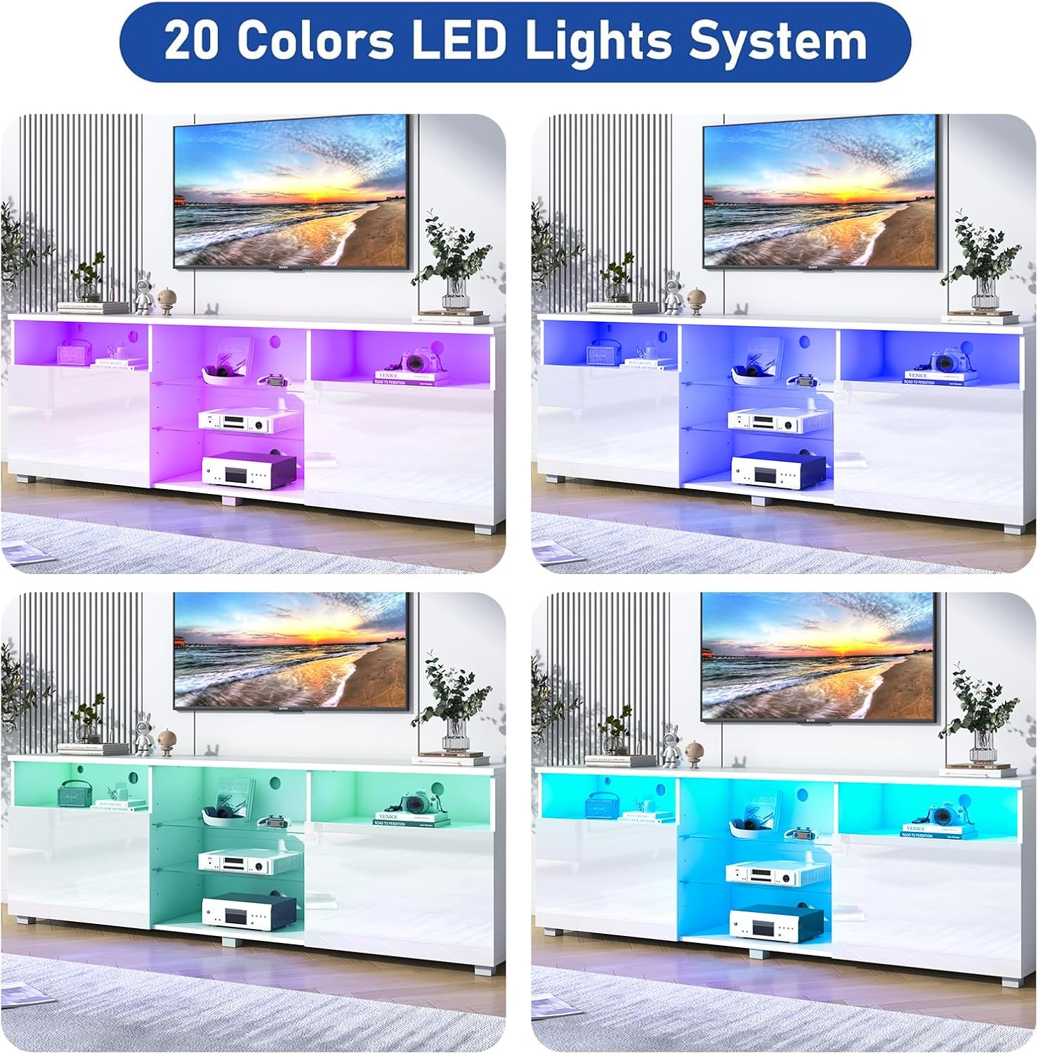Modern LED 57/65/71/80.7/86.6in TV Stand for 55/60/65/70/75/80/85/90/95 inch TV,High Glossy TV Entertainment Center with Storage Drawer,TV Stands for Living Room,APP RGB Light,Smart Modern TV Cabinet (Black/White Marble/Black Marble)
