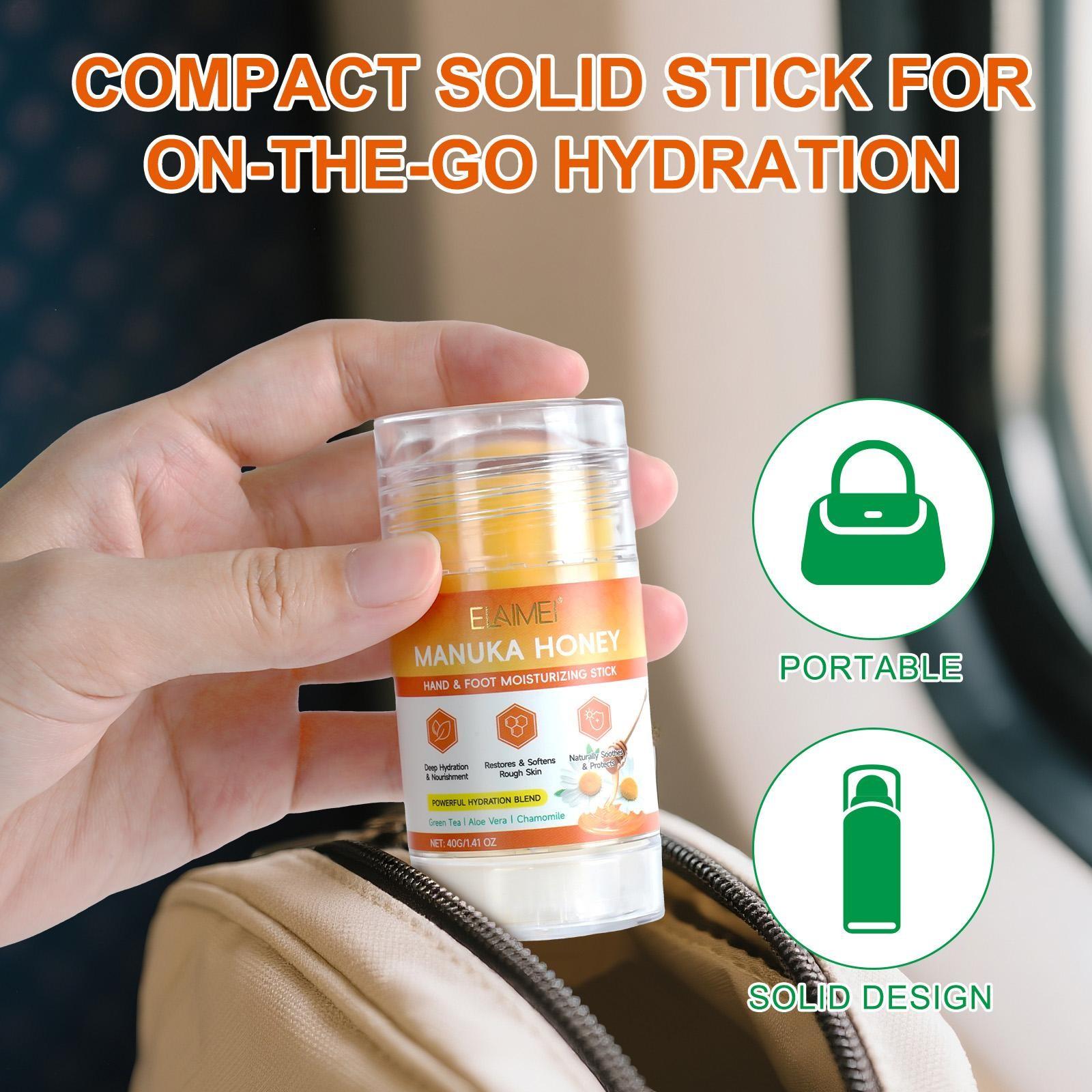 ELAIMEI Manuka Honey Skin Care Stick is designed for dry, cracked skin, providing intense hydration and soothing dryness. It is ideal for dry, flaky areas such as elbows, hands, and feet, delivering visible, rapid moisturization.