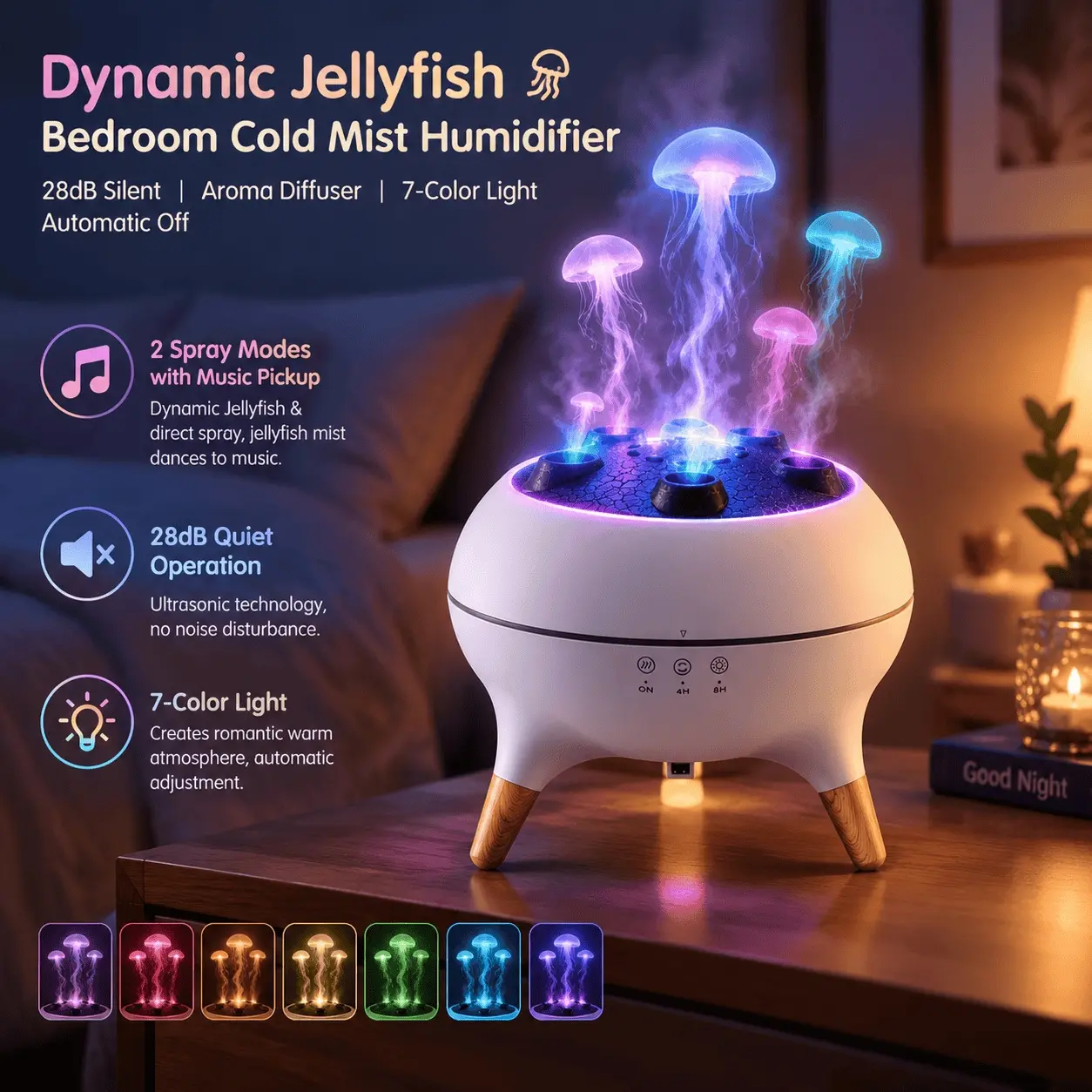 One-Piece Diffuser with 7-color Light, Designed for Indoor or Outdoor Lighting, ABS, 16 X 14 X 14cm