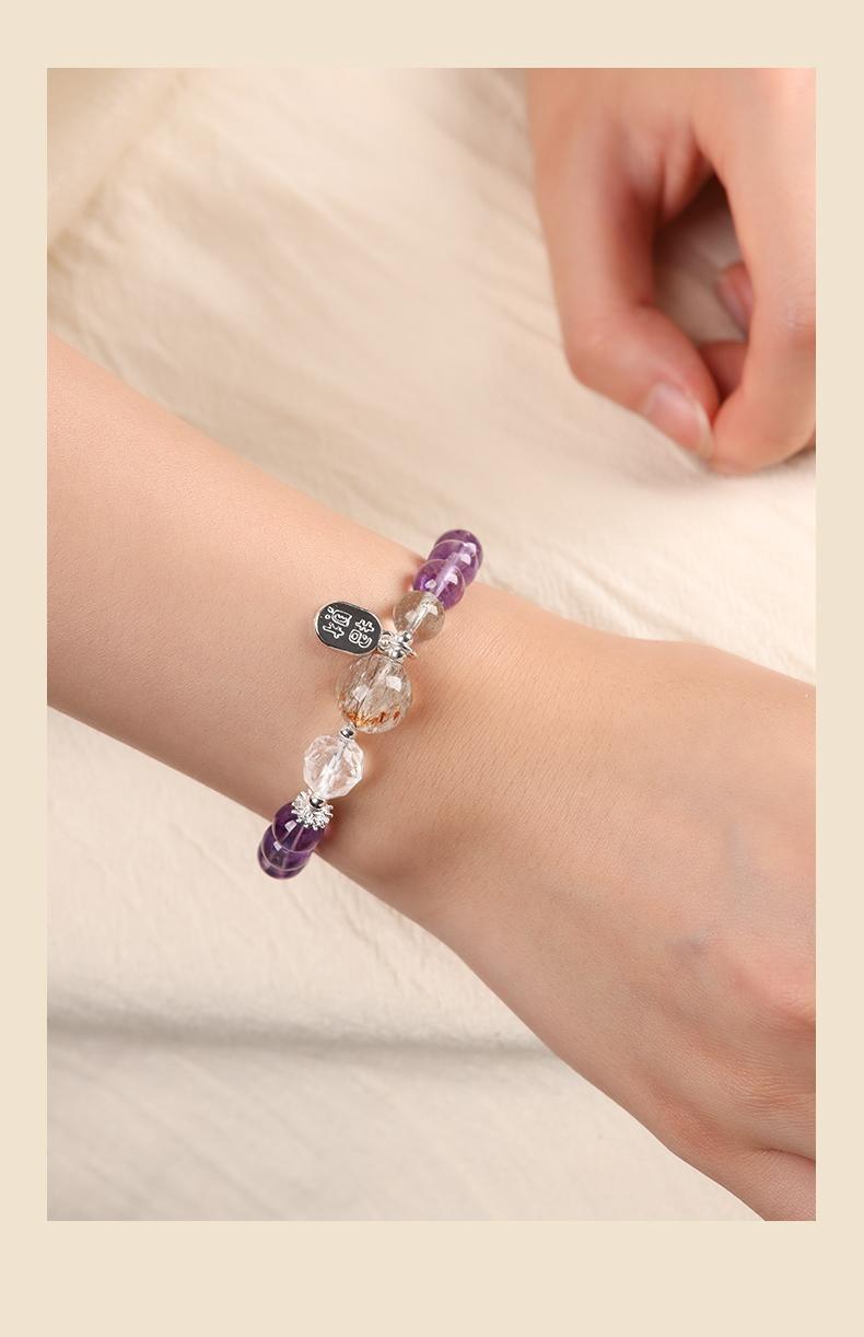 [Wisdom Success] crystal bracelet, amethyst white crystal black gold super seven green phantom, unisex, daily wear gift, 10mm beads natural stone silver accents, wisdom success courage symbol