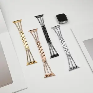 Diamond 3-Row Metal Watch Band Compatible with Apple Watch, Compatible with Series 5/6/7/8/9 & SE, Elegant Sparkling Bracelet Strap for Everyday & Spring Wear
