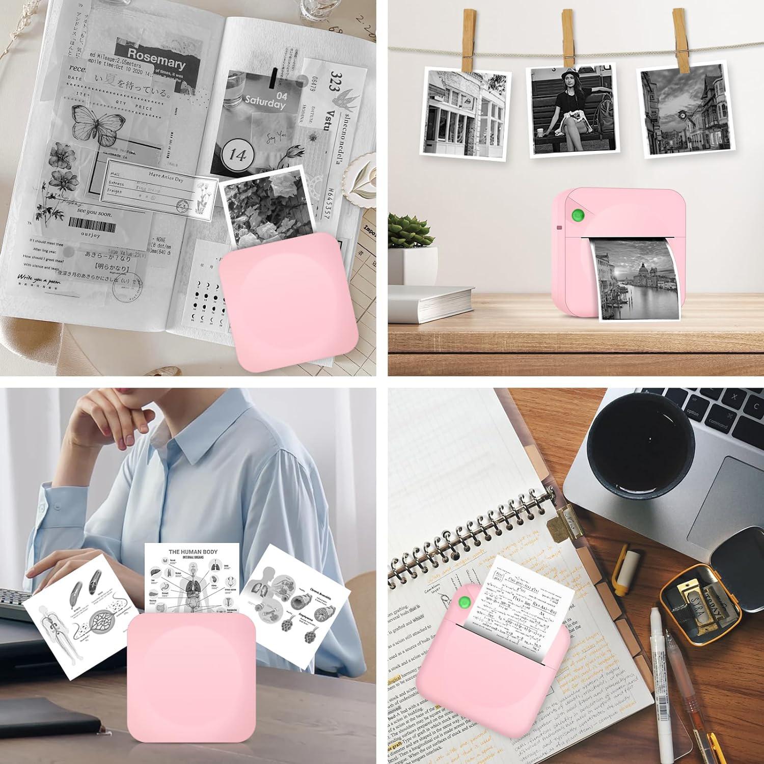 Portable Mini Printer, Thermal Inkless Sticker Maker, Inkless Label Printer with 5 Rolls of Color Stickers, Suitable For Photos, Diaries, Notes, And Memos, Compatible with iOS & Android, Portable Thermal Printers