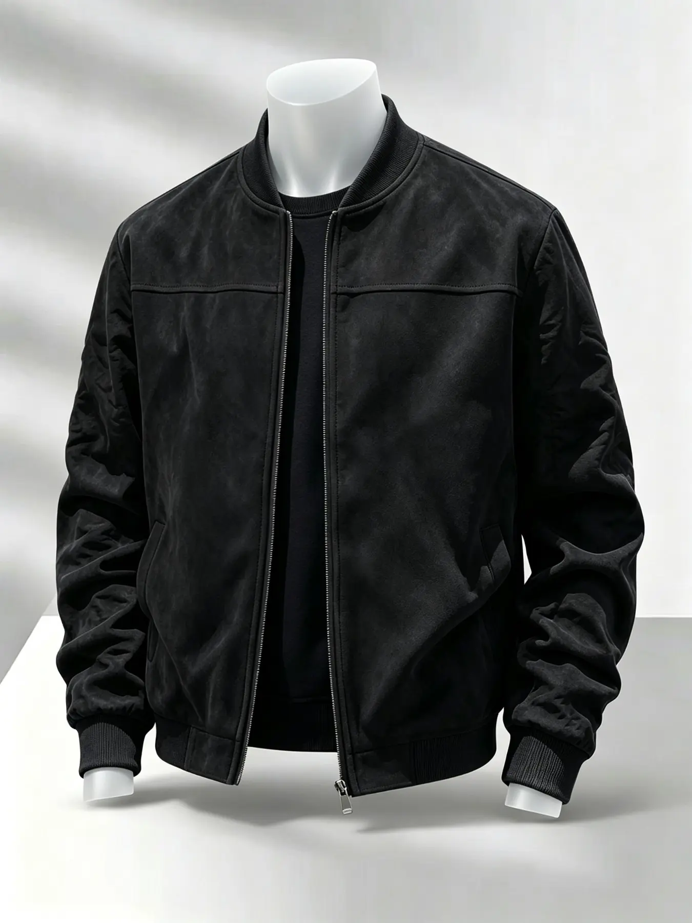 Men's Suede Pilot Jacket, Casual Fashion Outerwear, Loose Fit, Zipper Closure, Side Pockets, Spring Fall Trendy Men's Coat