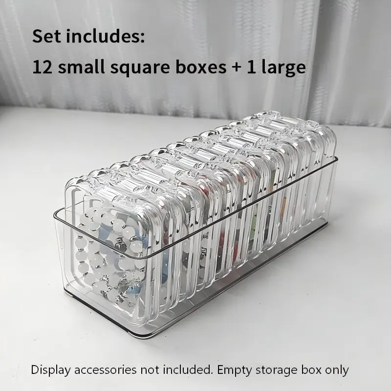 Jewelry Storage Box Set, 12 Transparent Compartments, Large Clear Organizer, Portable Bead Holder, 9x3.6x2.4 Inches, Compact Accessory for Travel & Crafting, Travel Essentials