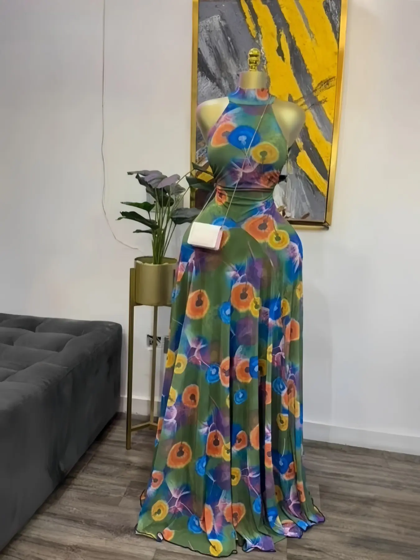 women long maxi dress Hailey Satin Maxi Dress with Neck Scarf