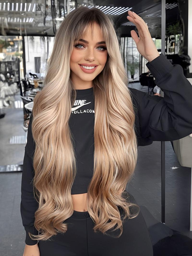 30 Inch Long Curly Wigs for Women, Gorgeous Fluffy Wigs with Bangs, Synthetic Full Machine Wigs for Party, Daily Use, Synthetic Fiber Wigs