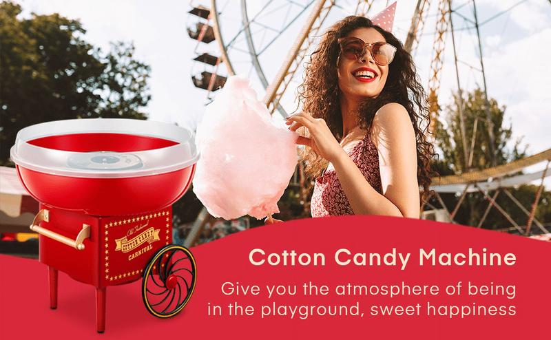 Halloween Gift Rengue  Cotton Candy Machine, Cotton Candy Maker for Kids with Candy Spoon and 10 Candy Sticks, Christmas Red, FOHERE