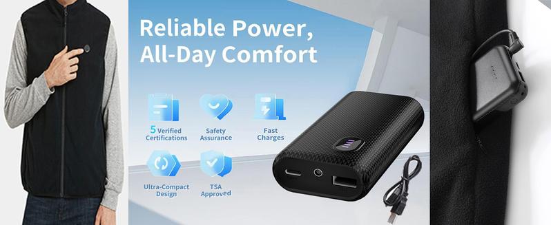 【Includes Power Bank】Norwell Heated Vest Fleece Vest Puffer Vest Women Sleeveless Zip Up Outerwear Stand Collar Quilted Vest Warm Winter Jackets Coats with Pocket