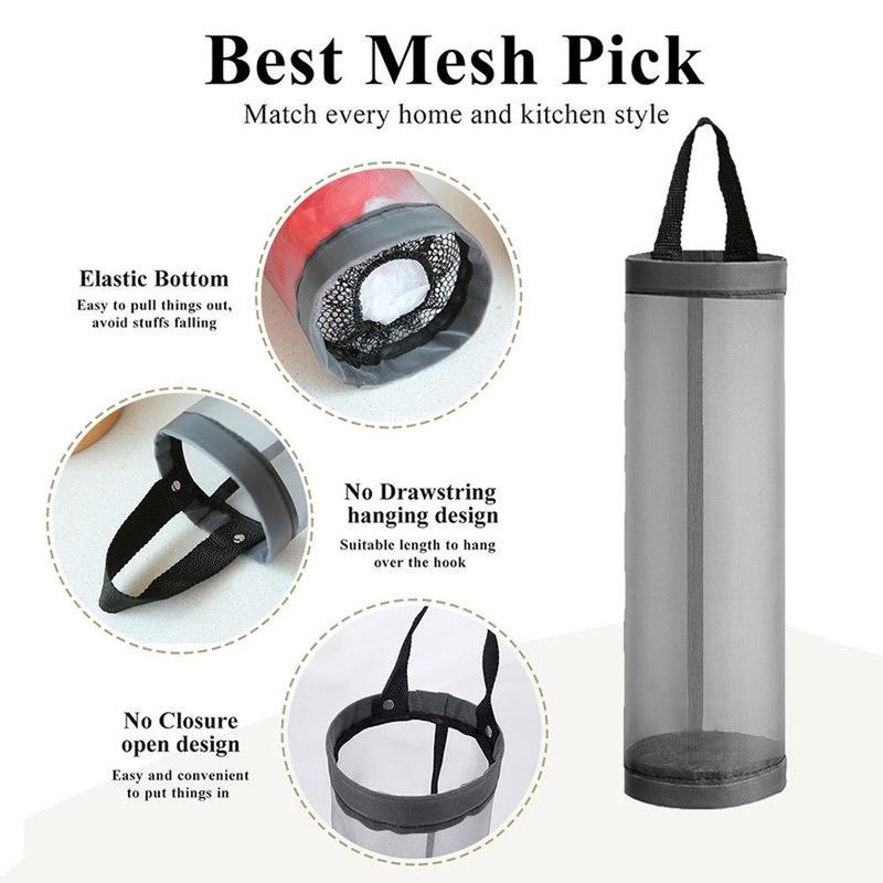 Free 2 Self-Adhesive Hooks,2 Counts Plastic Bag Storage Bag,Hanging Foldable Mesh Bag,Garbage Bag Organizer,Kitchen Storage Bag,Kitchen Organizer,Household Items.
