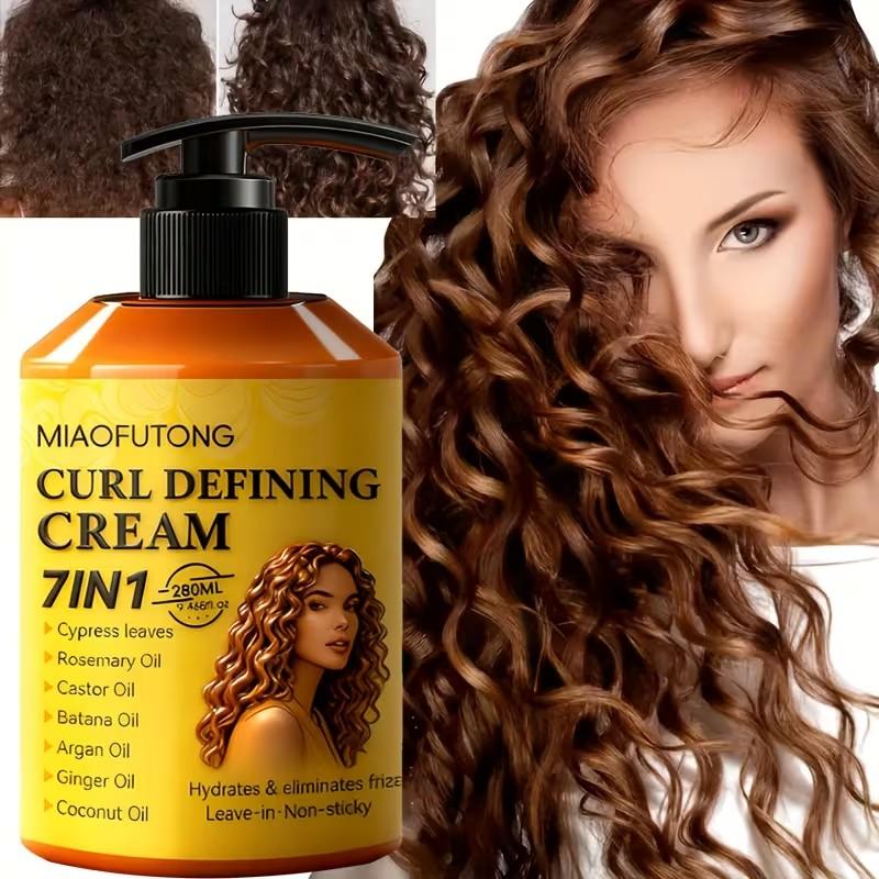 Curl Cream with 7-in-1 Hair Oil - Infused with Biota Essence, Rosemary Oil, Castor Oil, Babassu Oil, Argan Oil, Ginger Oil & Coconut Oil. Deep Moisture, Radiant Shine, Long-Lasting Voluminous Style. Perfect for Waves