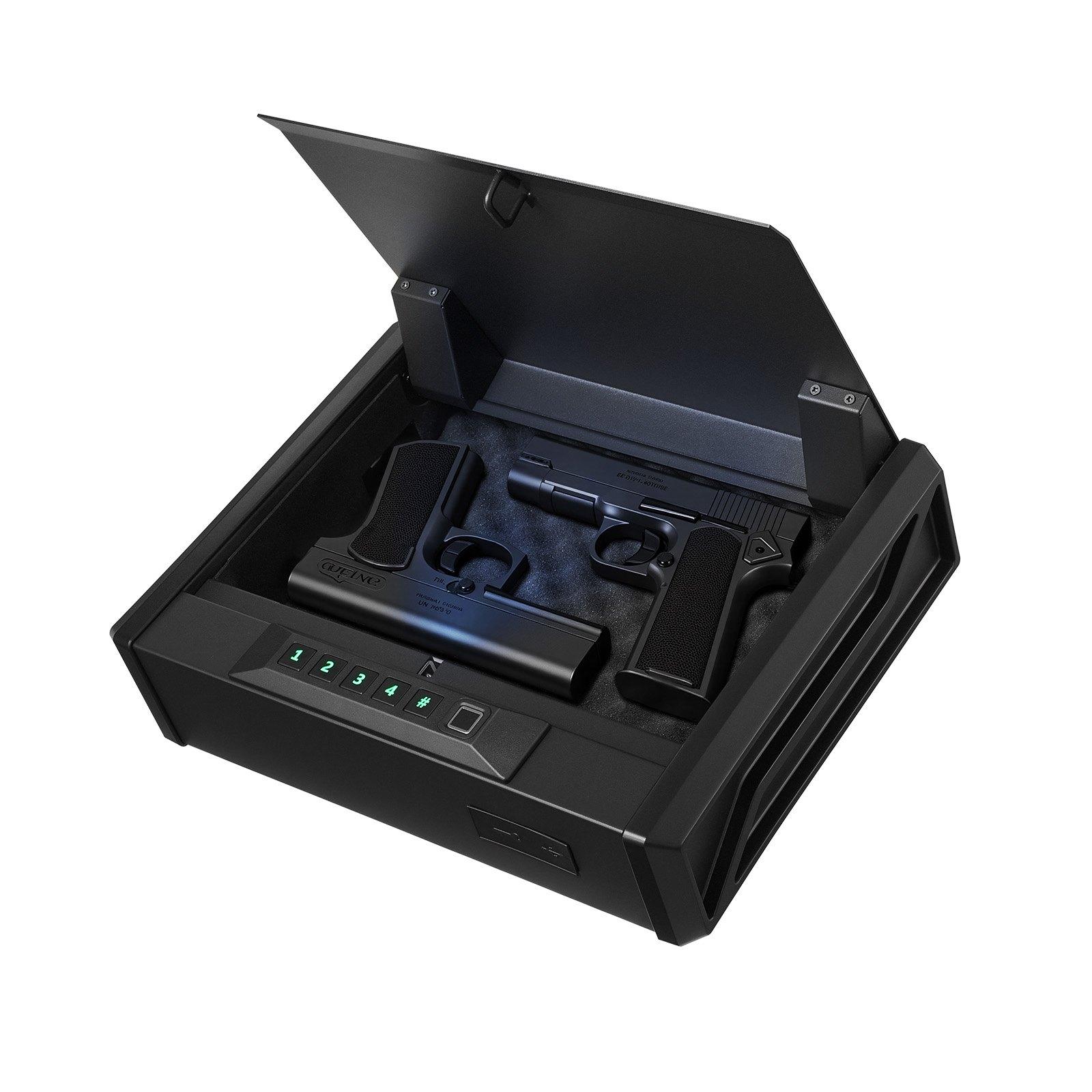 fathersdaygift VEVOR Gun Safe, Heavy Duty Handgun Safe with Fingerprint/Password/Key, 3-Way Quick Access Firearm Case Box with Lighting for 2 Pistols 2 Magazines, Pistol Gun Box for Nightstand Bedside Desk Car