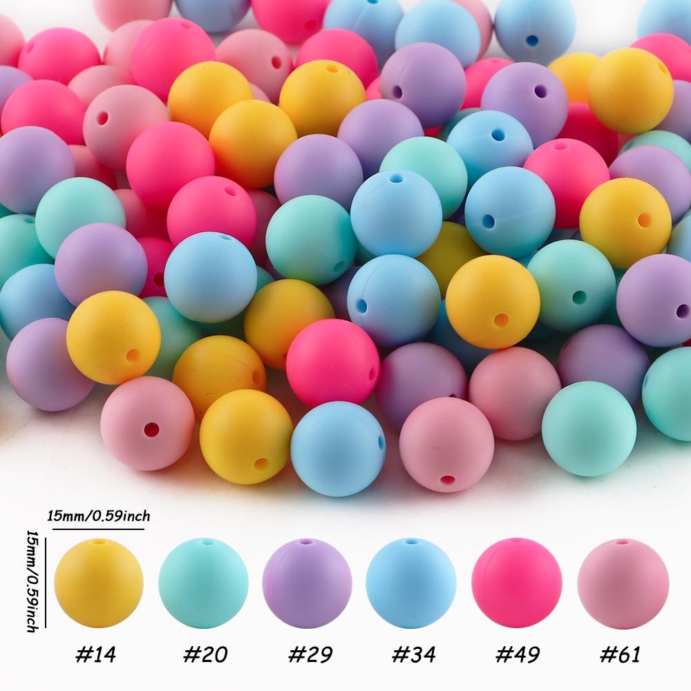 48pcs silicone solid color round beads Bead Assortment in 6 color combinations suitable for DIY bead pens, pendants, keychains, bracelets, necklaces, etc