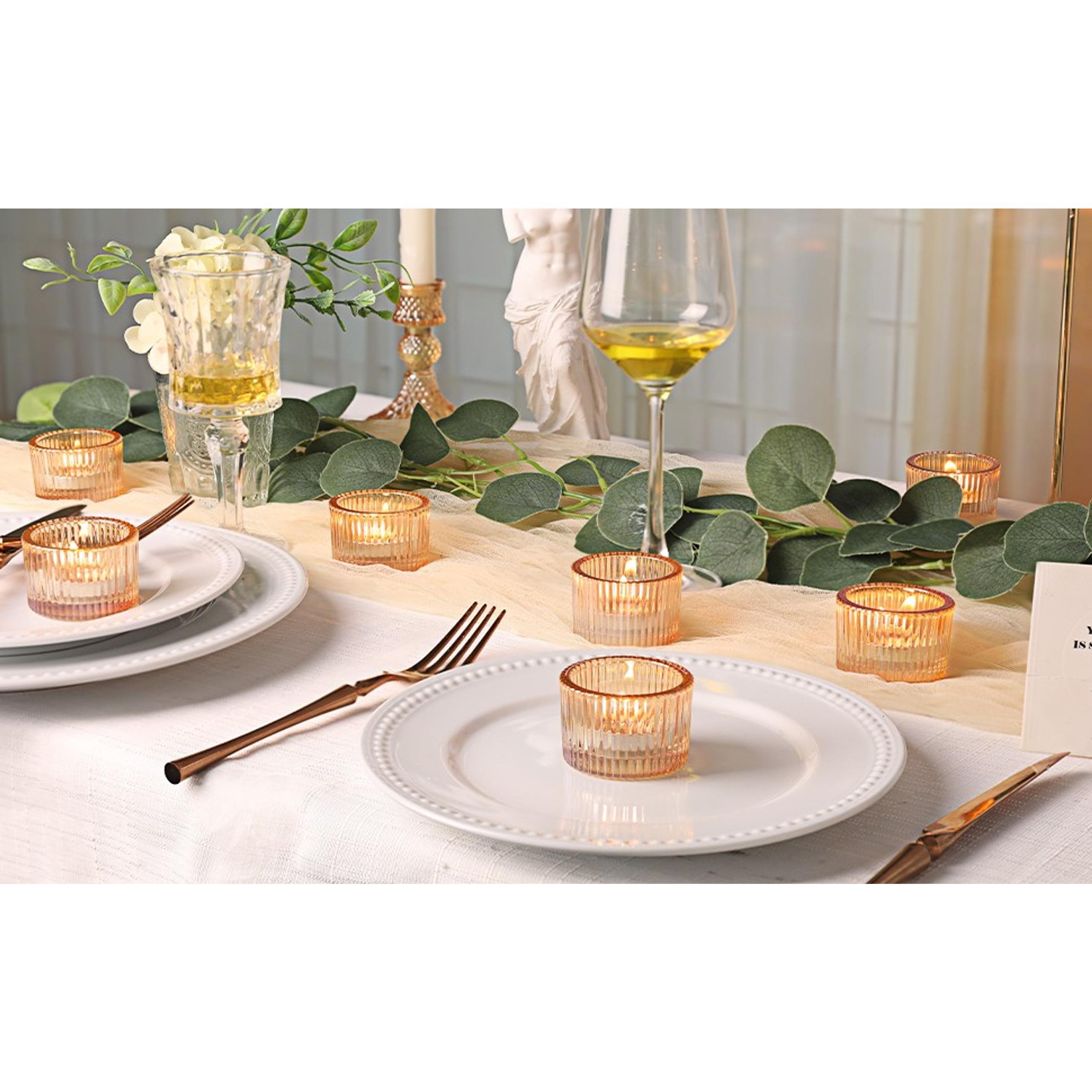 12 Pcs Gold Tealight Candle Holder 2'' x 1.4'', Small Votive Candle Holders for Table Centerpiece, Glass Tea Light Candle Holders for Party, Home and Wedding Decor