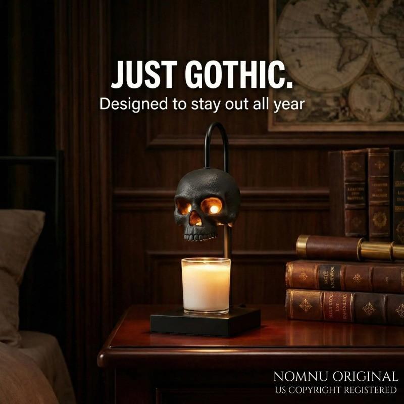 Skull Candle Warmer Lamp with Timer & Dimmer, Adjustable Height Gothic Candle Lamp, Perfect for Ambiance Lighting, Candles Not Included