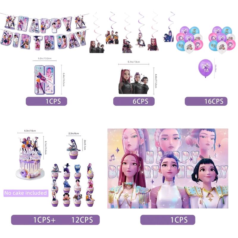 Kpop Birthday Party Decorations Set, Flag Banner Balloon Hanging Card Kit, Happy Birthday Banners, Various Balloons, Backgrounds, Cake Topper