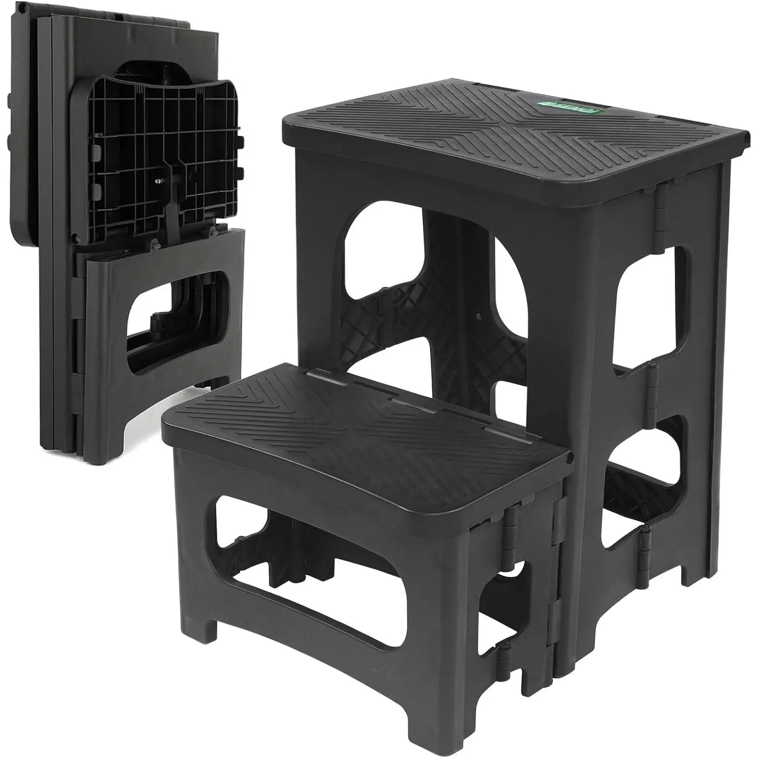 Folding 2-Step Stool for Adults Kids Non-Slip Collapsible Portable Step Stool for Kitchen Home Toilet Bedroom Office Bathroom Rv,Holds 300 Lbs(Black)