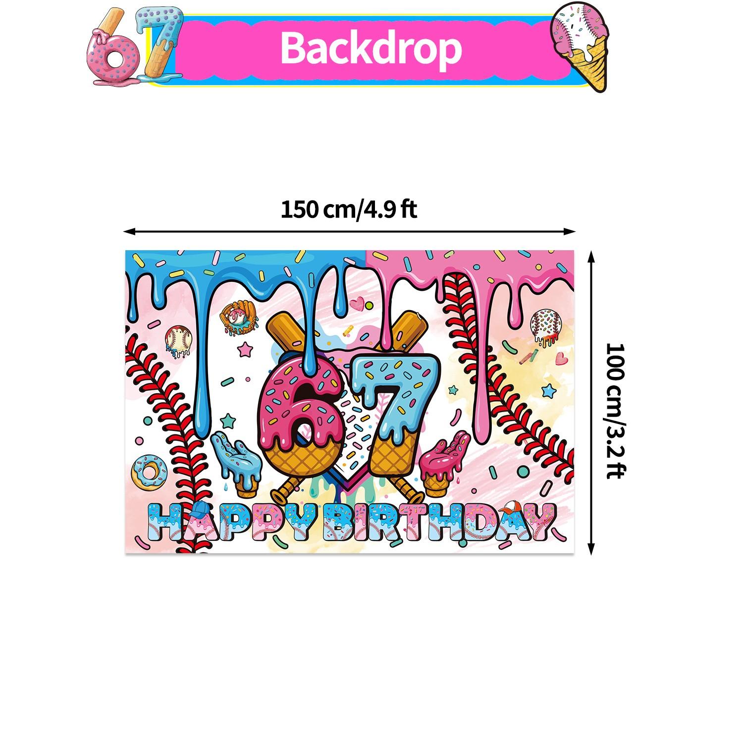 42-Piece Baseball Ice Cream Theme Birthday Party Decoration Set, Includes Banner, Cake Topper, Balloons, Backdrop, Invitation Cards