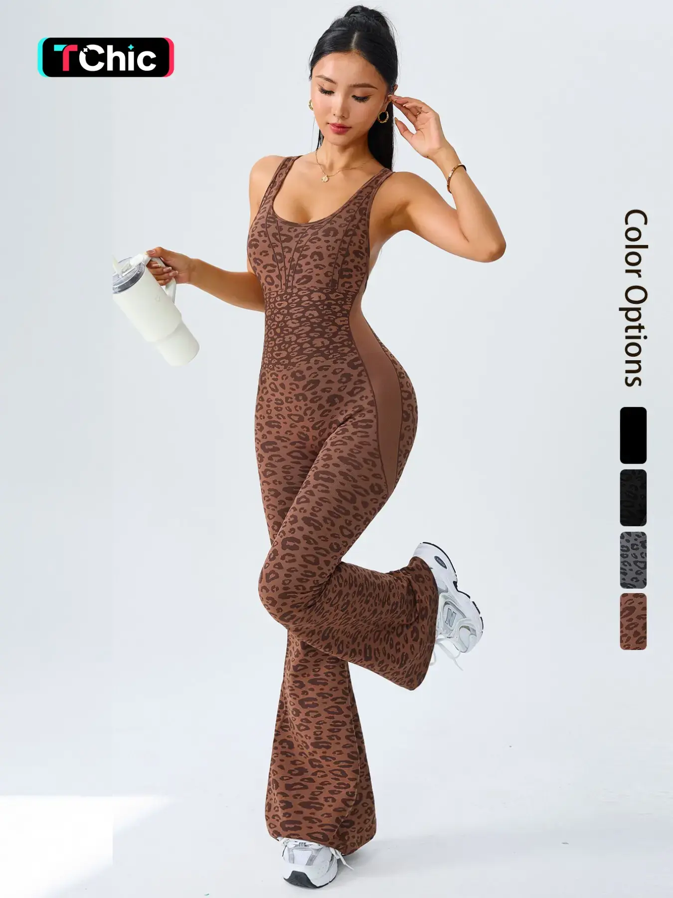 Women's Leopard Print Yoga Workout Jumpsuit, Cross Strap Design, Long Sleeve Slim Fit, Casual Fashion for All Seasons, Comfortable Wear at Home