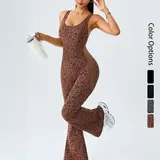 【Black Friday】Women's Leopard-Print Yoga Workout Jumpsuit, Sleeveless Slim-Fit Design with Crisscross Back, Comfortable Year-Round Activewear for Fitness and Home Wear