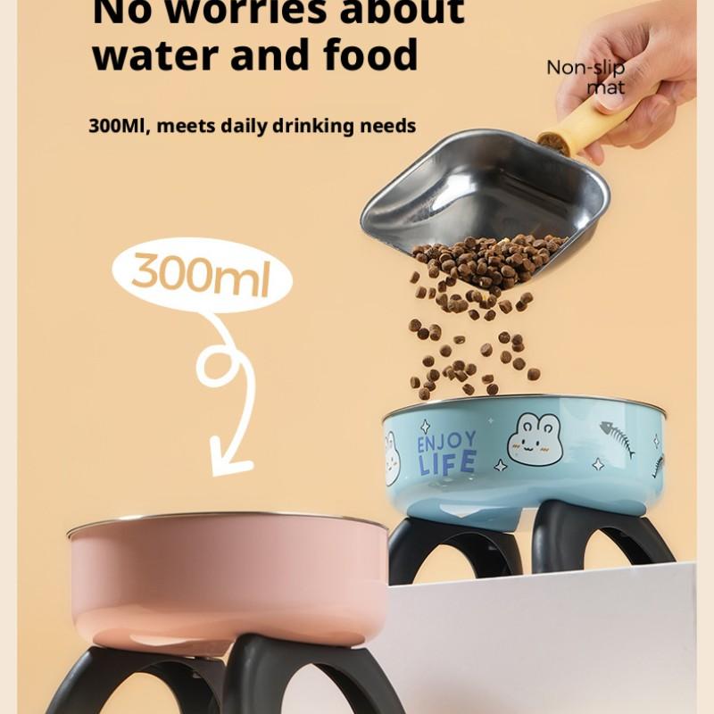 Cat High-Heeled Bowl Neck Protection, Pet Stainless Steel Bowl, Anti-Slip Non-Tip Dog Bowl, Durable Feeding Dish for Pets