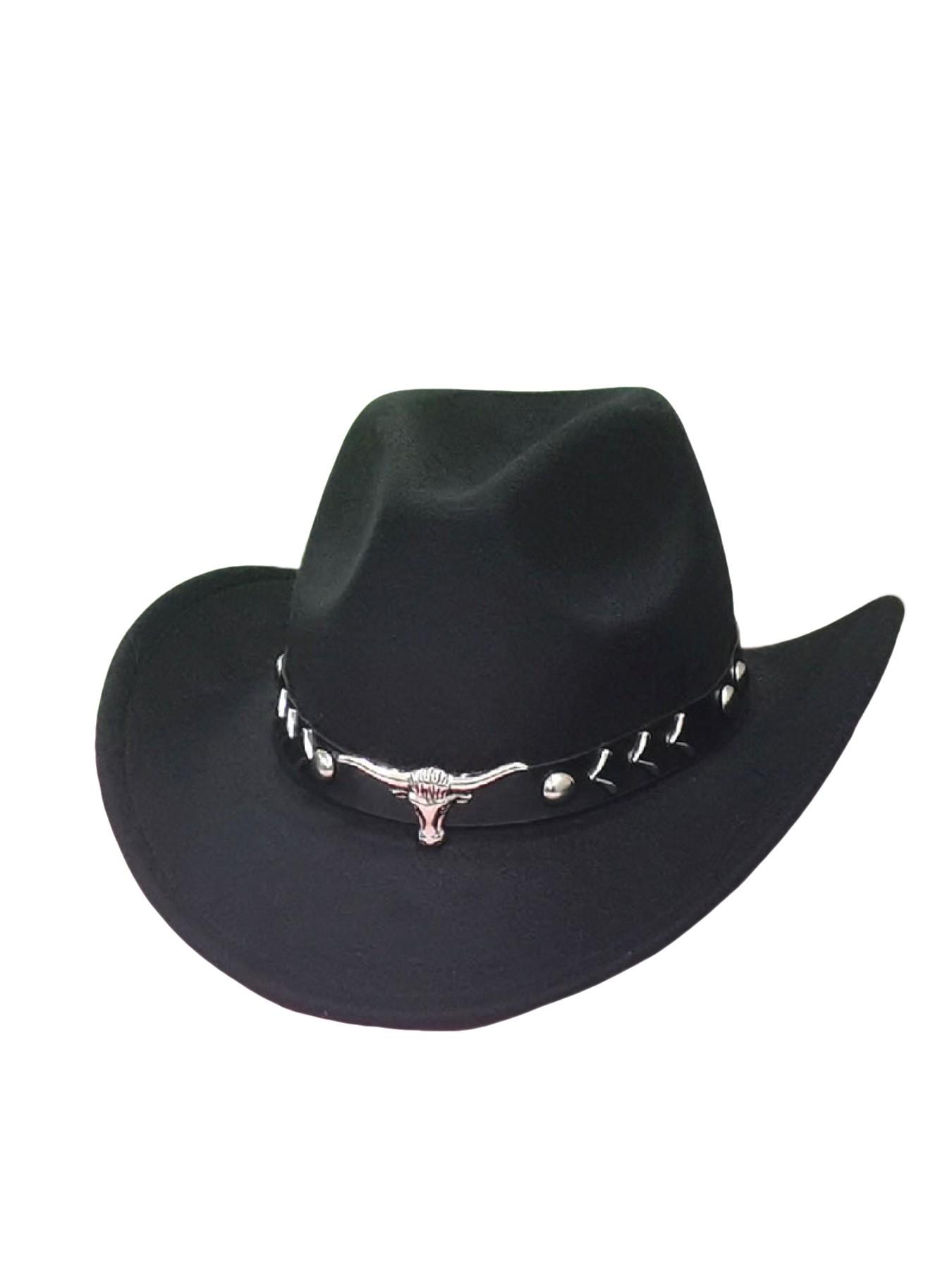 1pcs Bull Head Western Cowboy Hat, All-Season Felt Hat, Unisex Bent Brim Jazz Hat, Fashion Photo Prop, Gift for Men and Women