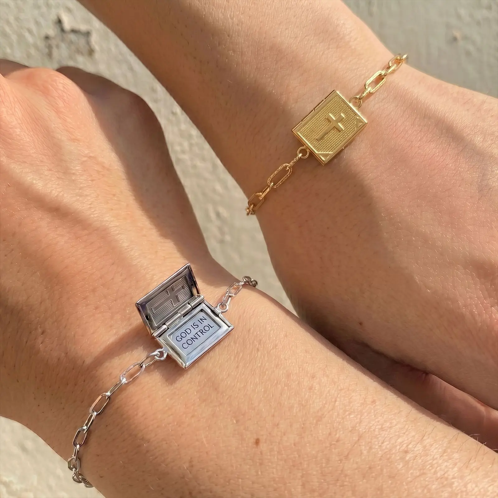 Christian Faith Hidden Message Locket Bracelet, Geometric Cross Motif Book Shape Charm, Adjustable Slider Paperclip Chain, Daily Wear Inspirational Gift, All Seasons