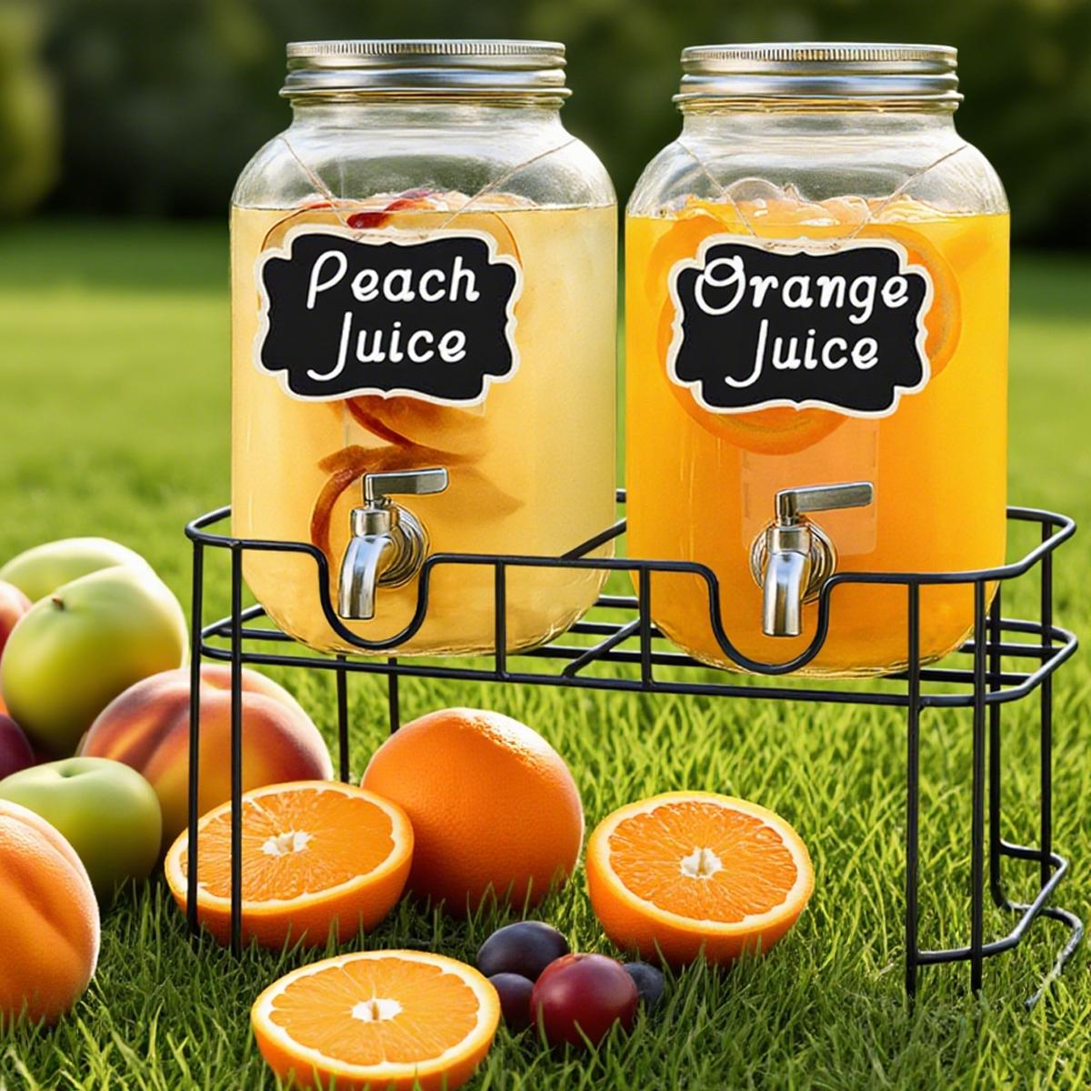2 Packs 1 Gallon Glass Drink Dispenser with Stainless Steel Tap & Stand, Cold Beverage Dispenser, for Water, Juice, Punch, Lemonade & Parties, Decorative Labels for Home, Parties, Catering - (Cup Not Included)