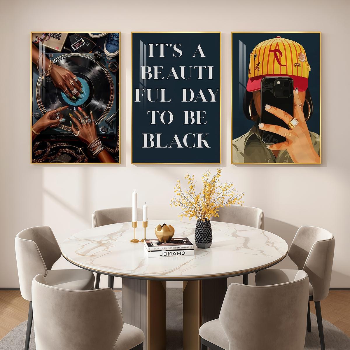 3 Counts Aluminum Alloy Framed Painting, Retro Vinyl Record And Modern Portrait Art Pictures, Home Decoration For Living Room, Bedroom, Office, Restaurant, Hallway Wall Decor, Odorless Print Artwork, Luxury Perfect Gift For Friends And Family