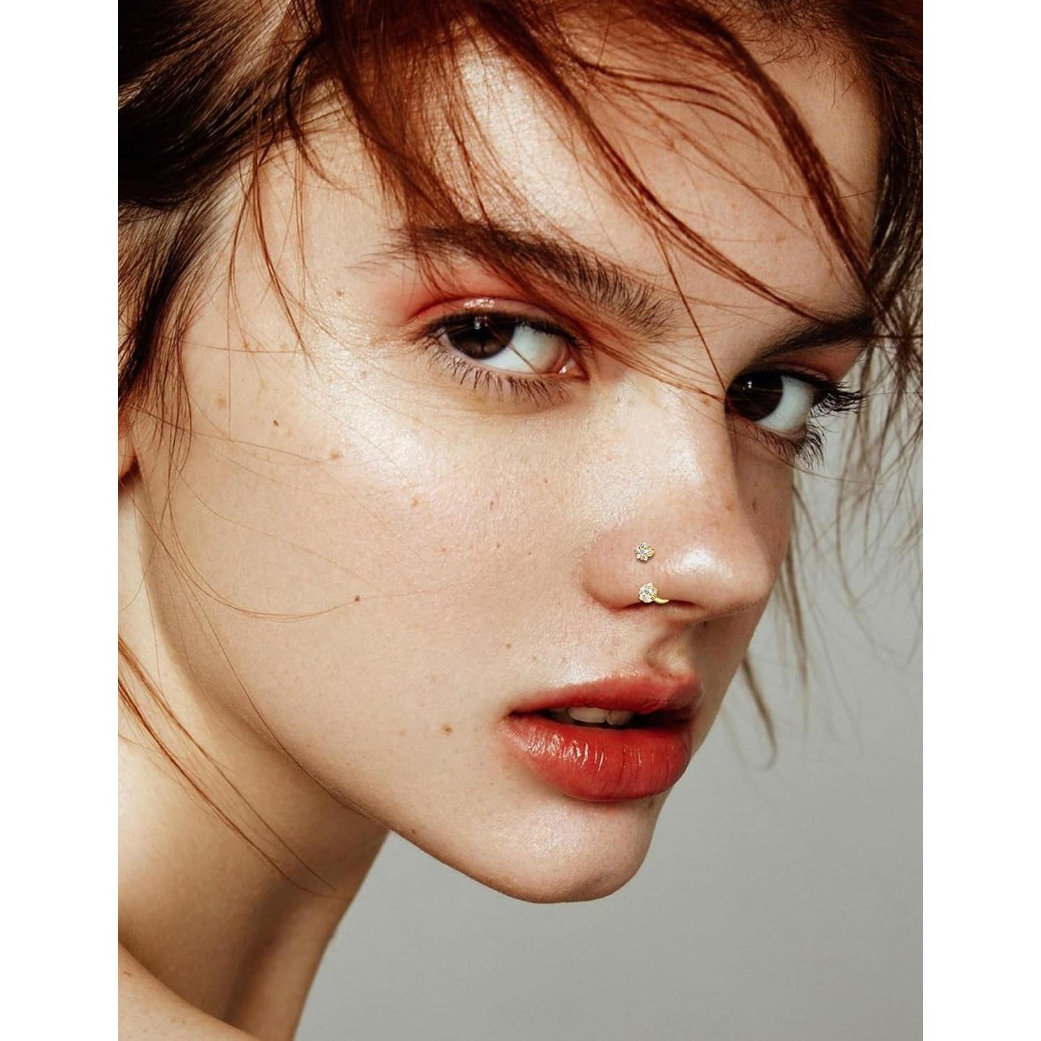 Horseshoe Nose Rings Studs Half Hoop Earrings 18G 20G Internally Threaded Nose Hoop for Women Men Double CZ Septum Daith Tragus Earring Helix Labret Lip Plated 8mm Horseshoe Nose Rings Studs Half Hoop Earrings 18G 20G Internally Threaded Nose Hoop for Women Men Double CZ Septum Daith Tragus Earring Helix Labret Lip Plated 8mm