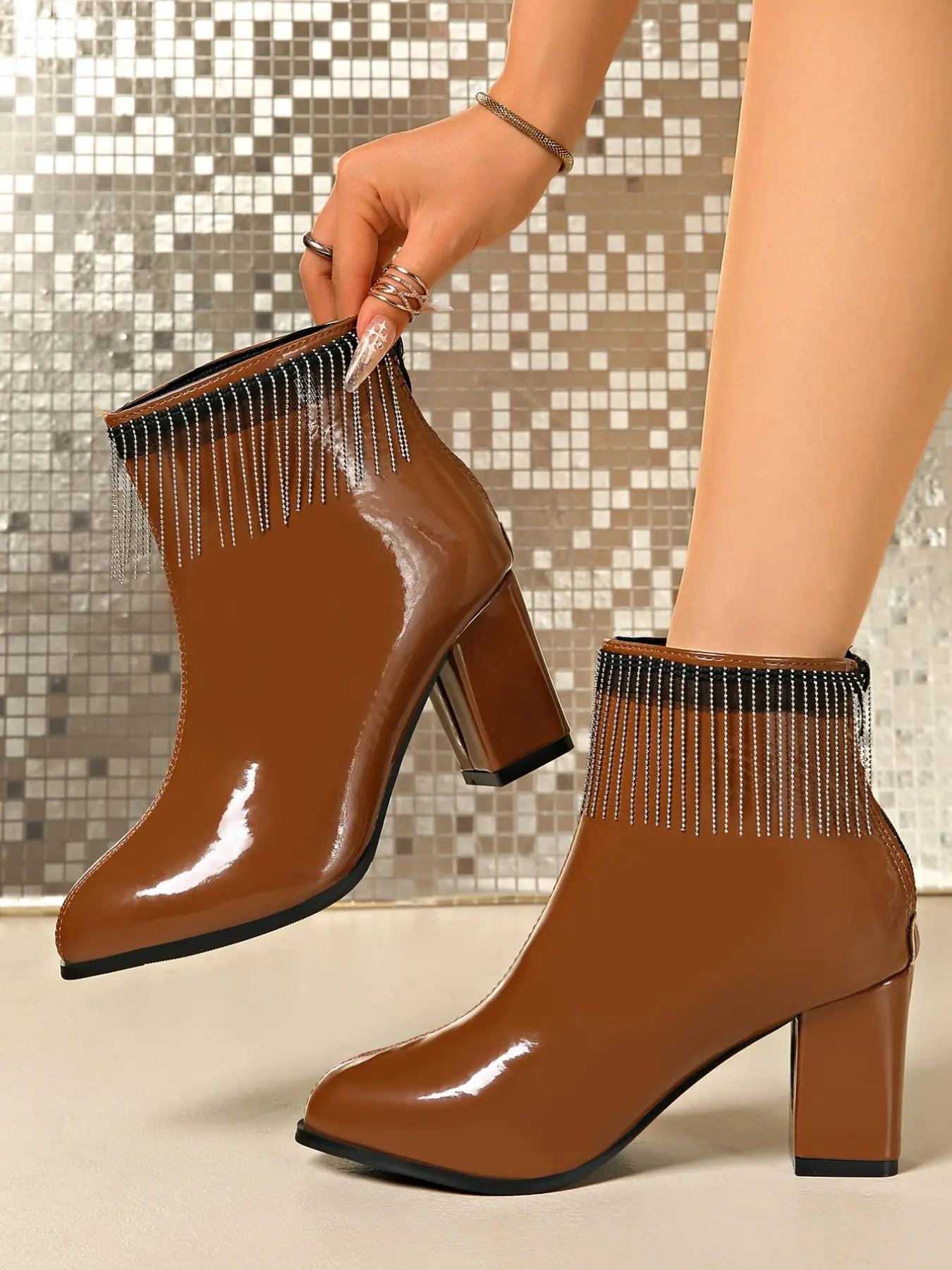 Women's European Style PU Leather Tassel Boots, Mid-Calf Round Toe, Wide Width, All Seasons, Fashionable and Versatile, and Options