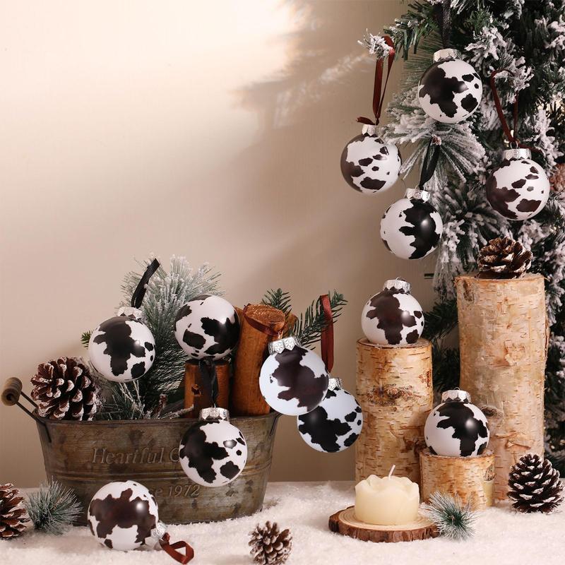 Christmas Clearance Sale Western Cowboy Christmas Ornaments Set Plastic/Plush Cow Print Christmas Balls with Bow, Christmas Decor Cowboy Hat Western Decor Wooden Hanging Decorations for Xmas Tree Farmhouse Country Holiday Party Home Decor Christmas Gifts