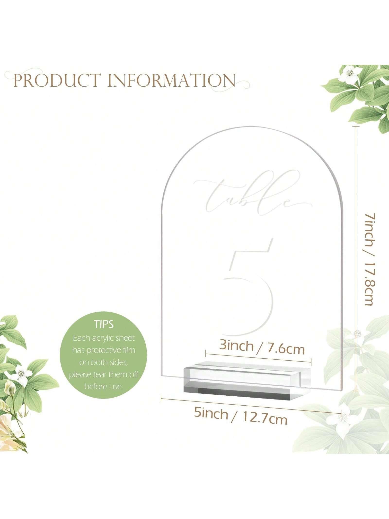 Transparent arched table number plate for weddings, 5 * 7-inch arched acrylic table number with acrylic bracket, table guide plate, suitable for wedding parties, birthday parties, and other occasions