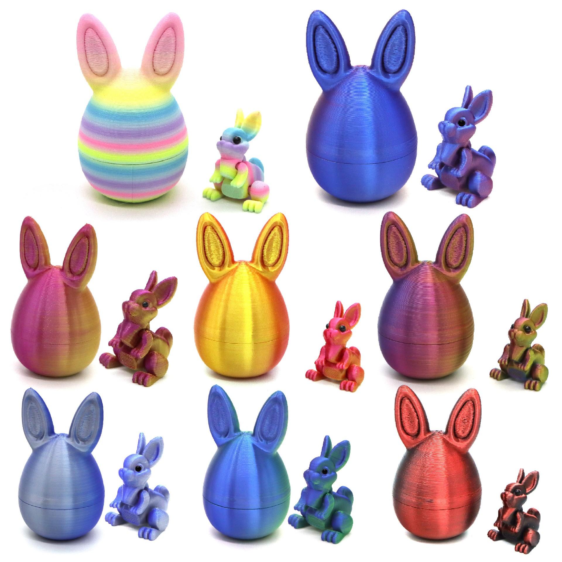 Easter Egg 3D Printed Rabbit Ornament, Creative Desktop Decor, Movable Rabbit Model Toy, Unique Easter Gift Idea, Fun Office Accessory