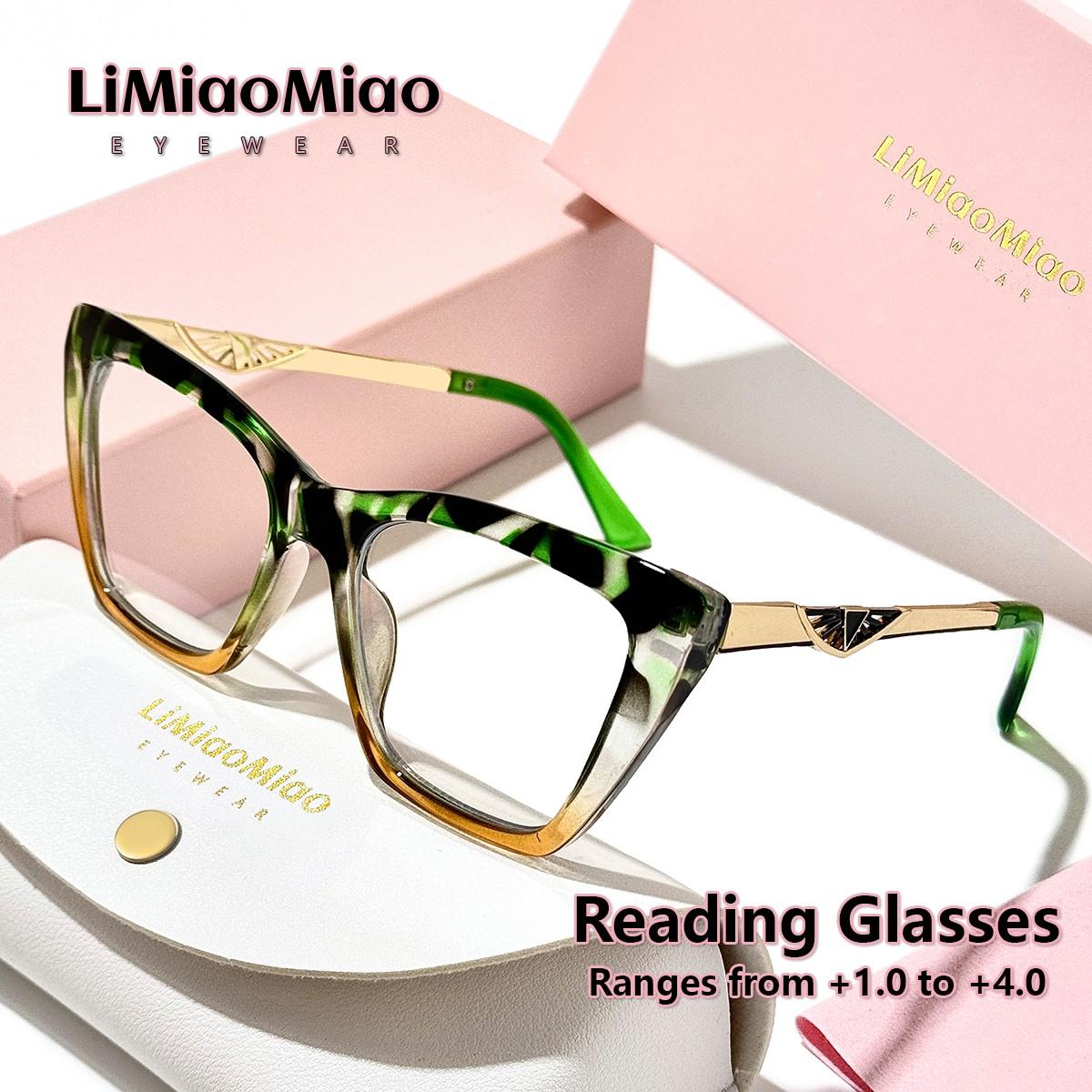 Cat Eye Reading Glasses for Men and Women, Vintage Clear Transparent Computer Readers, Magnification +1.0 to +4.0, Includes Case and Cloth
