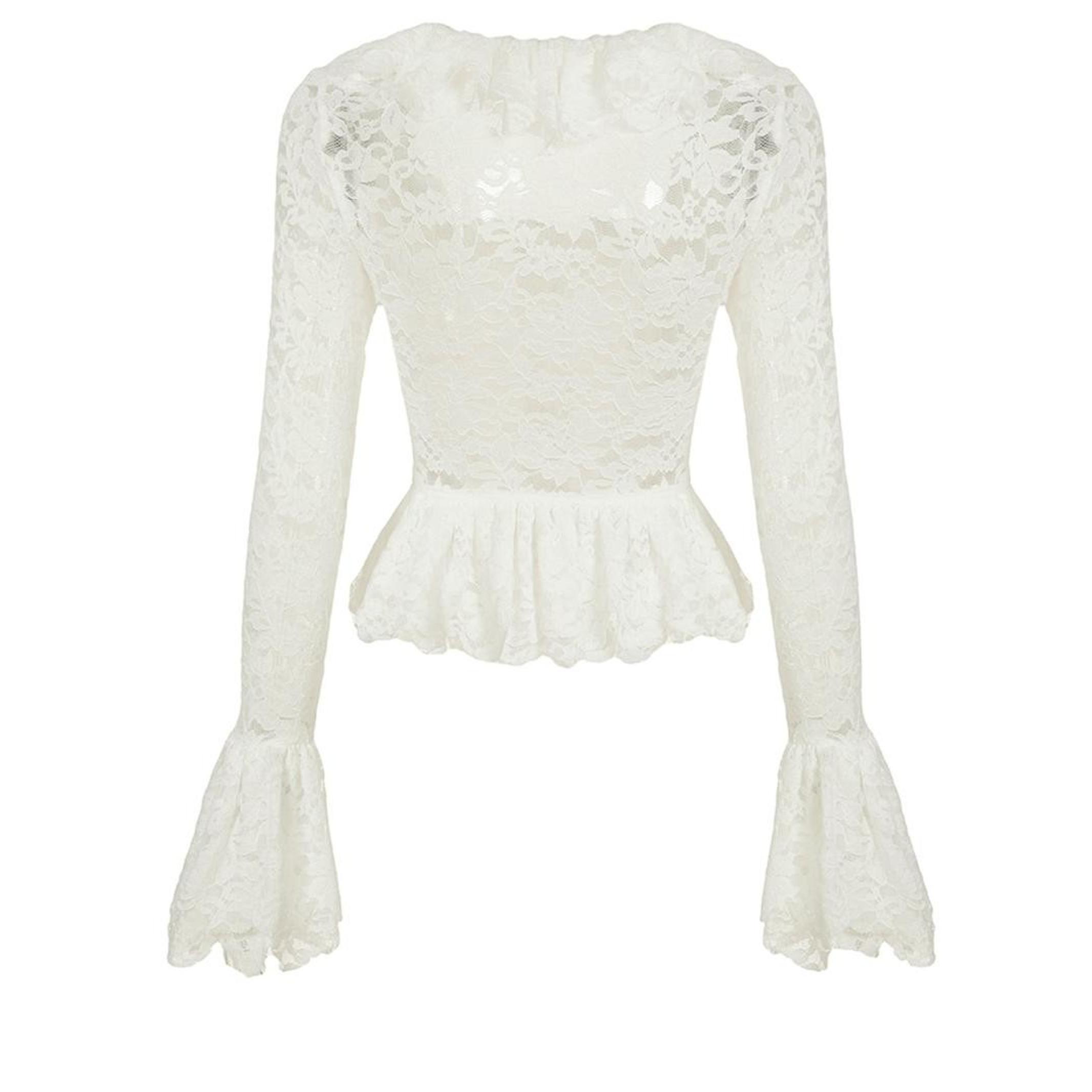 Women's Lace Long Sleeve Top, Elegant Romantic Square Neck Spring Shirt for Daily Wear