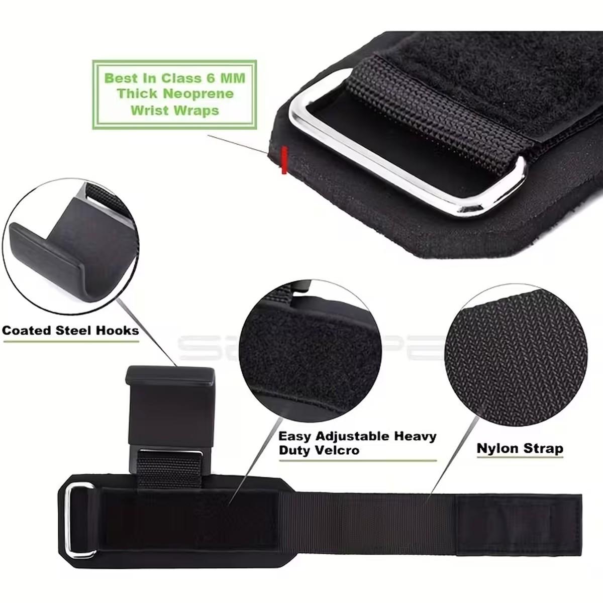 Weightlifting Hooks Set, Durable Nylon Straps with Thick Wrist Pads, Ideal for Deadlifts, Pull-Ups, Rowing, Shoulder Raises, Gym Training