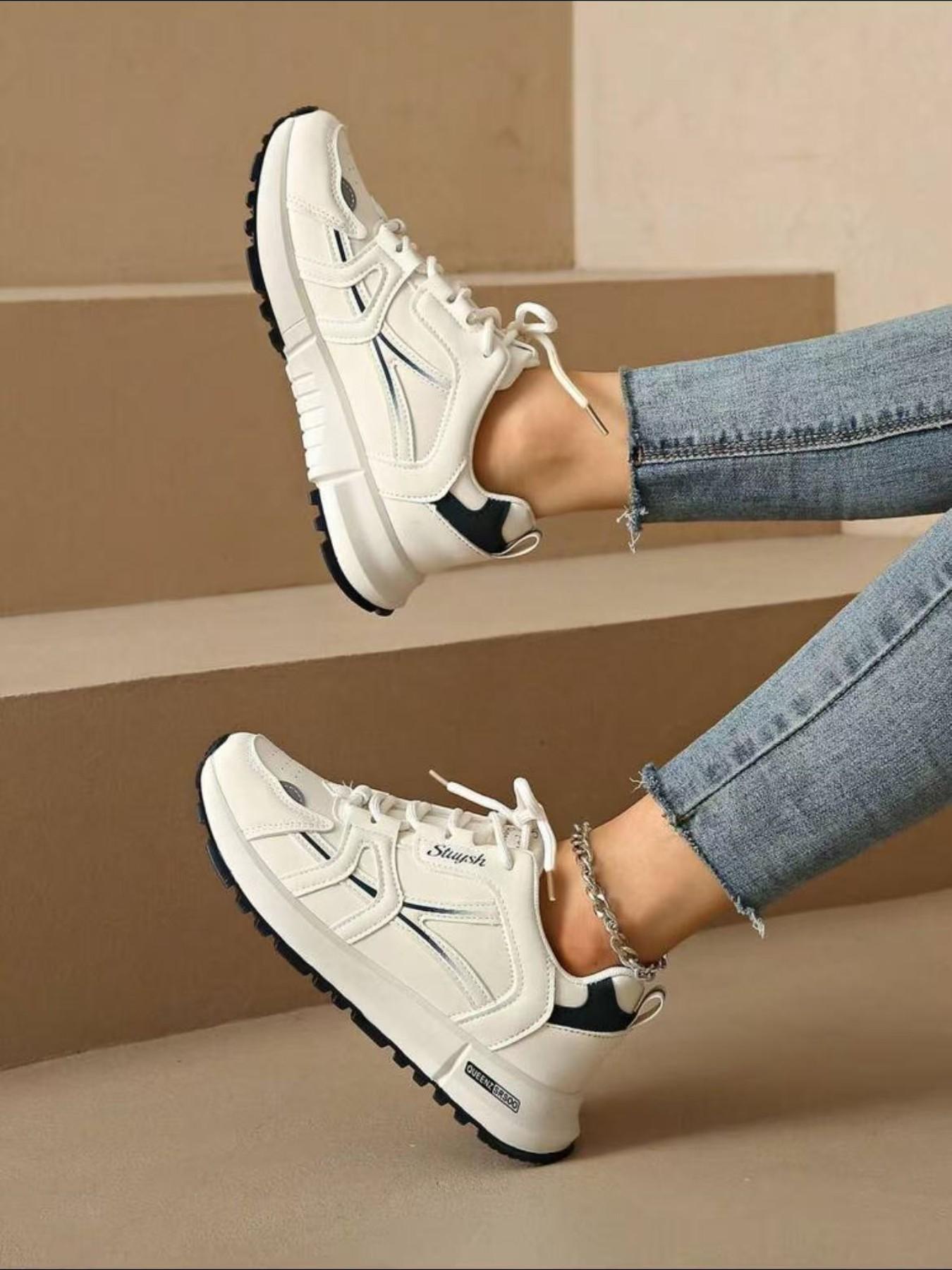 Women's Retro Leather Casual Sneakers, Lace Up Low-Top Comfortable Running Shoes, Non-Slip Daily Wear Trainers for Walking & Street Style