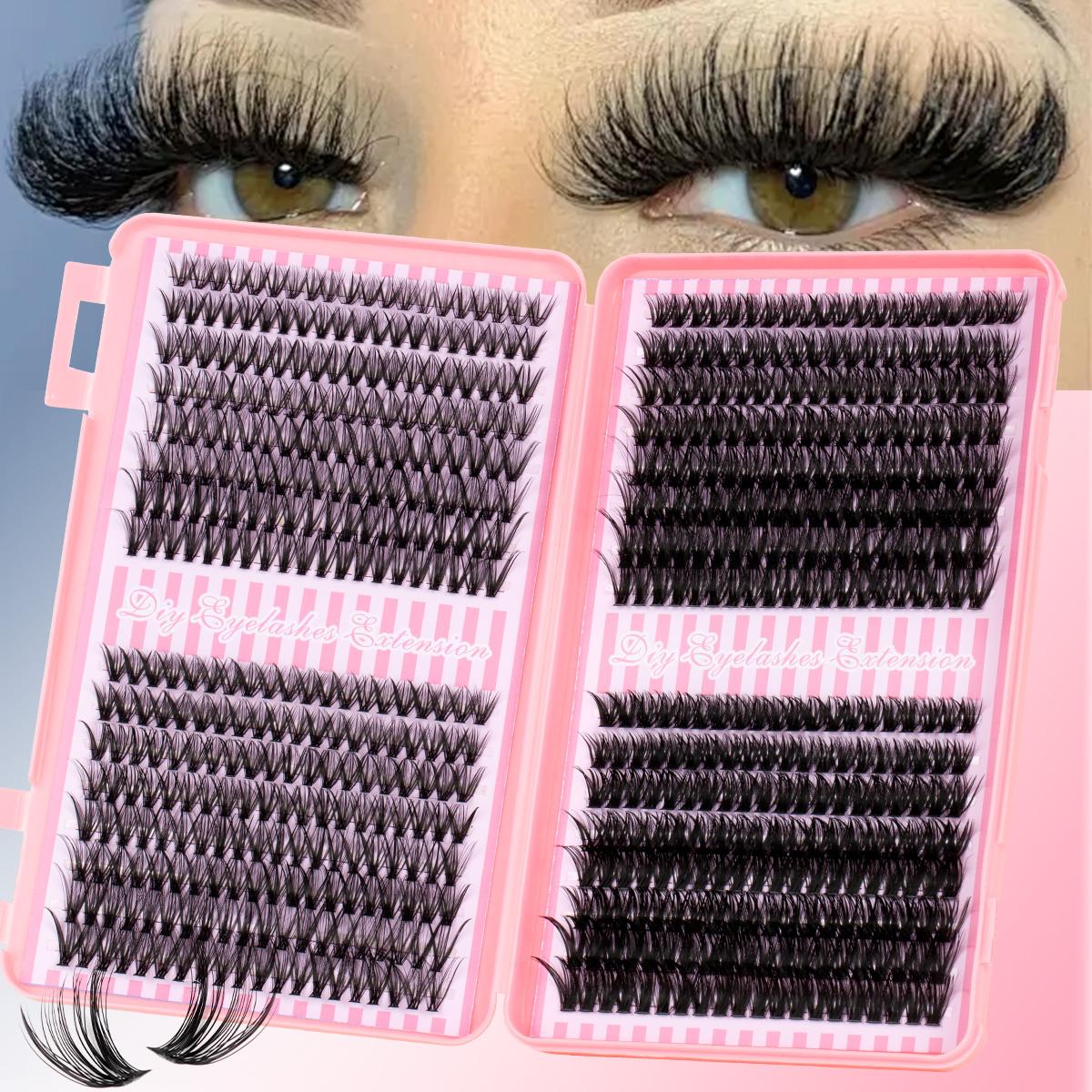 Natural Dense Eyelash Cluster Kit 30-80D/60-100D, Soft Long-Lasting Lashes, D Curl DIY Extension Set Includes Bond&Seal &Remove&Eyelash Tweezers，Easy at-Home DIY with Multiple Lengths Available, Eyelash Extensions