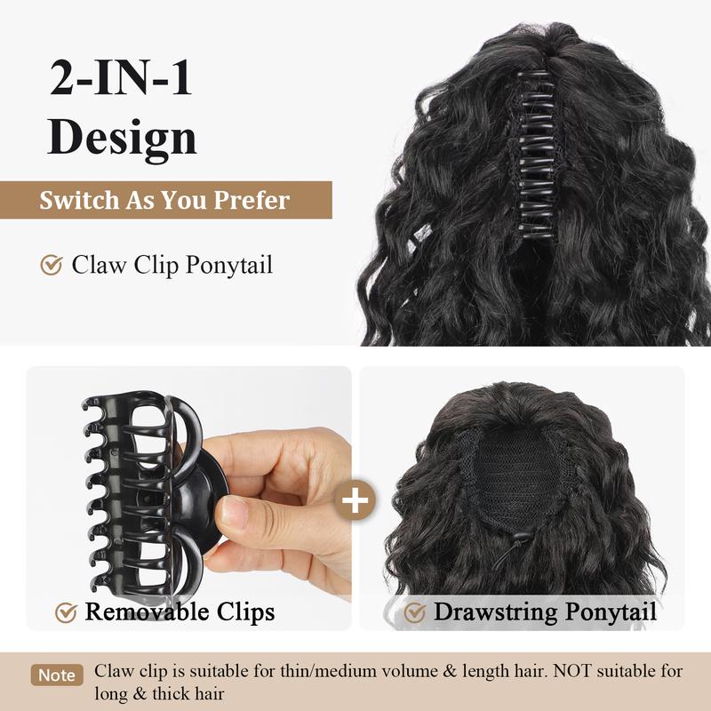 Ponytail Extension 12" Short Claw Ponytail Extension Wavy Curly Jaw Clip in Pony tails Hair Extension Natural Synthetic Hairpiece for Women