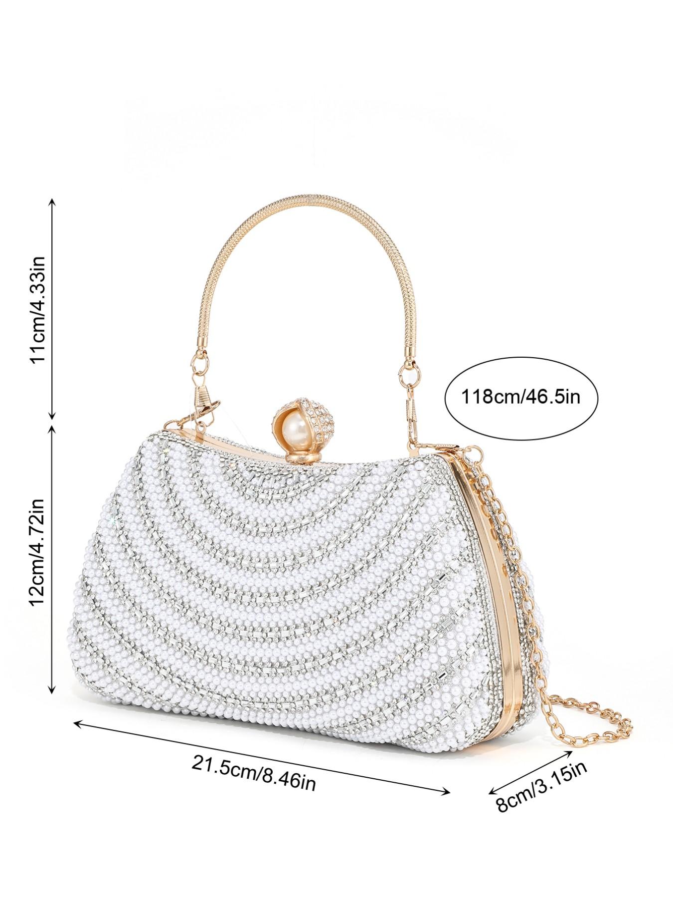 Elegant Pearl Rhinestone Handbag, Evening Party Wedding Bag, Sparkling Chain Design, Luxury Women's Clutch, Perfect for Special Occasions