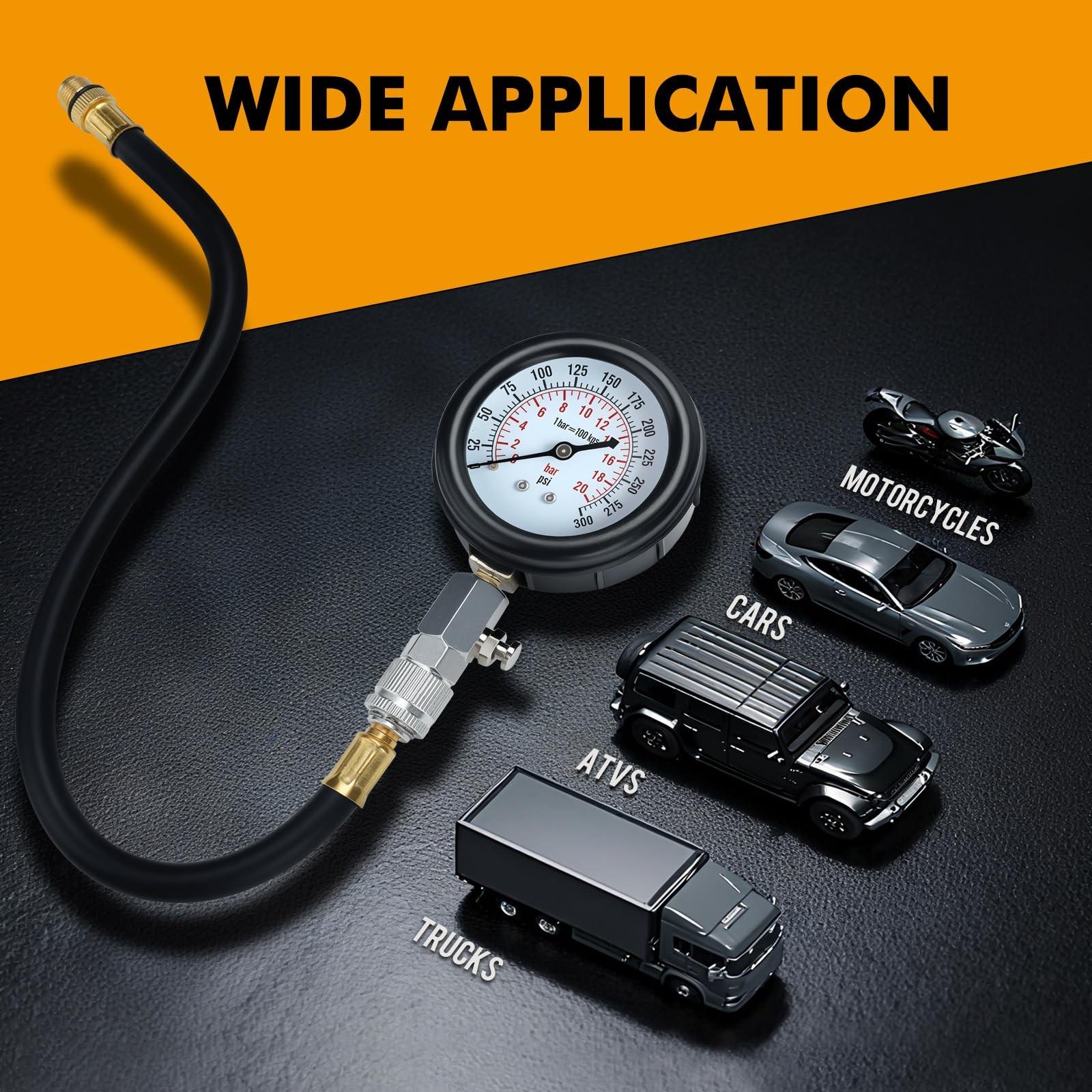 Car Engine Compression Test Tool Set, Motorcycle Car Truck Cylinder Counter, Fuel Pressure Tester, Gasoline Pressure Detector with Toolbox